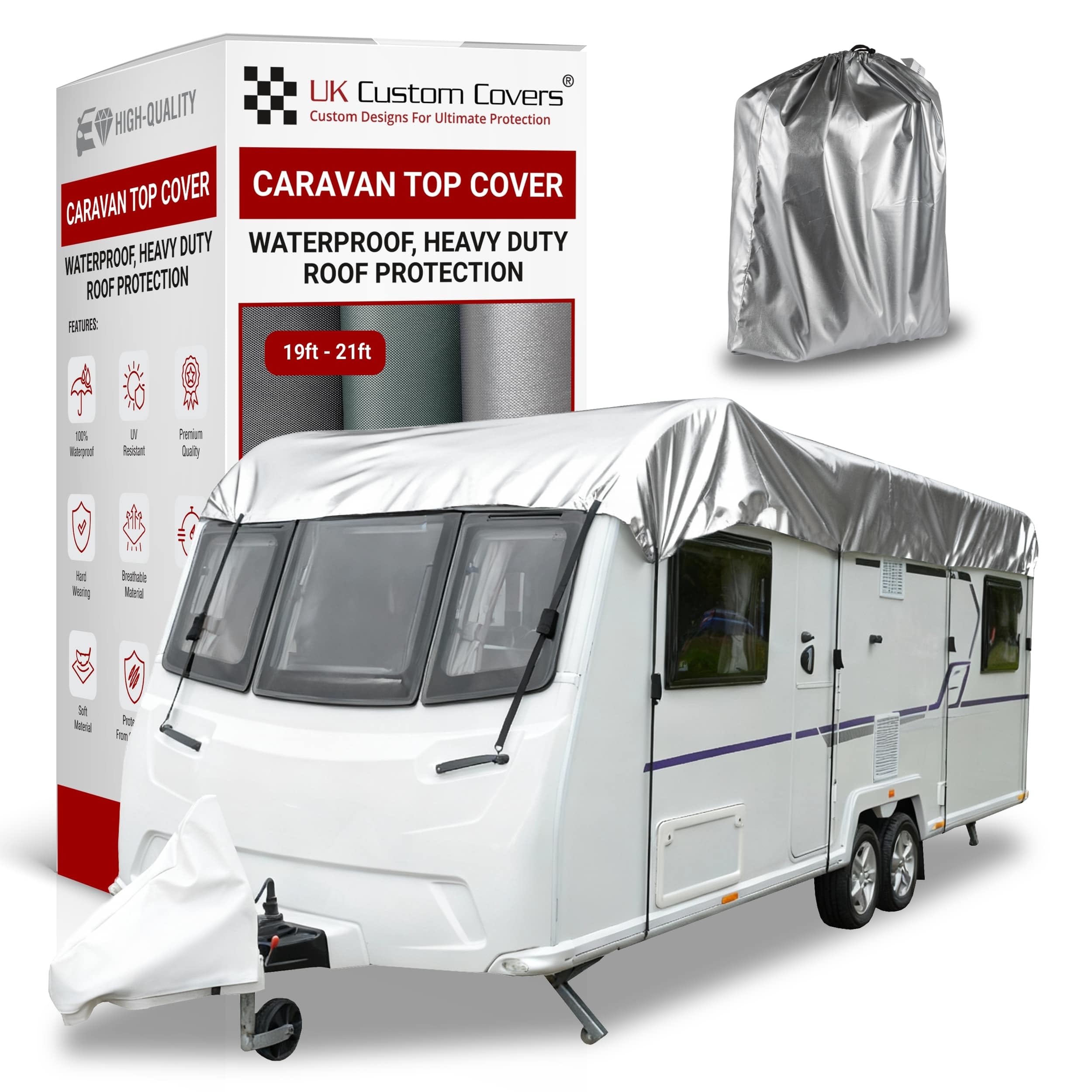 UK Custom Covers CC790SILVER - Cubierta superior impermeable para caravana (18 a 22 pies)