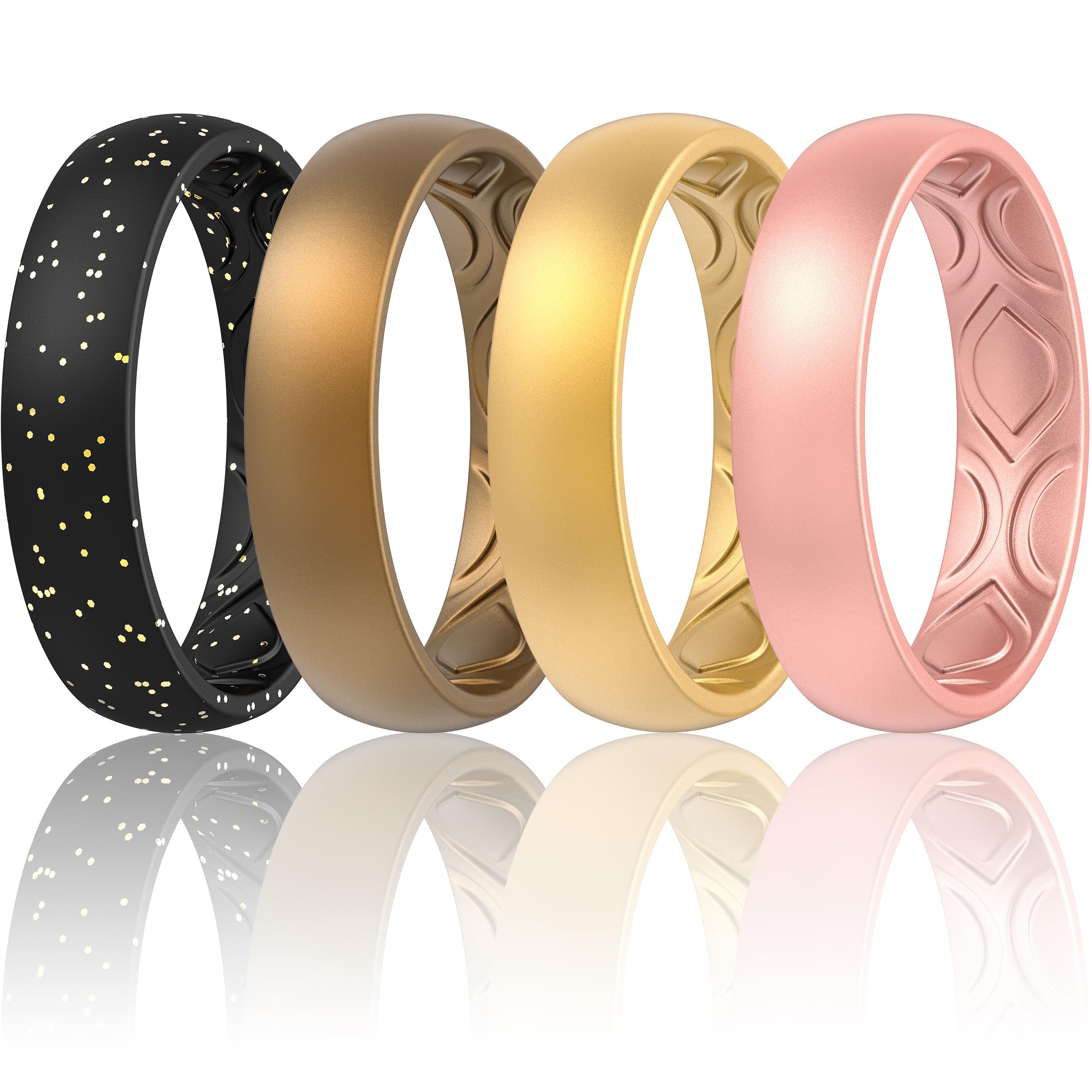 ThunderFit Women Breathable Air Grooves Silicone Wedding Bands Promise Rings 5.5mm Wide 1.8mm Thick - 1/4/8/12 Variety Multipack