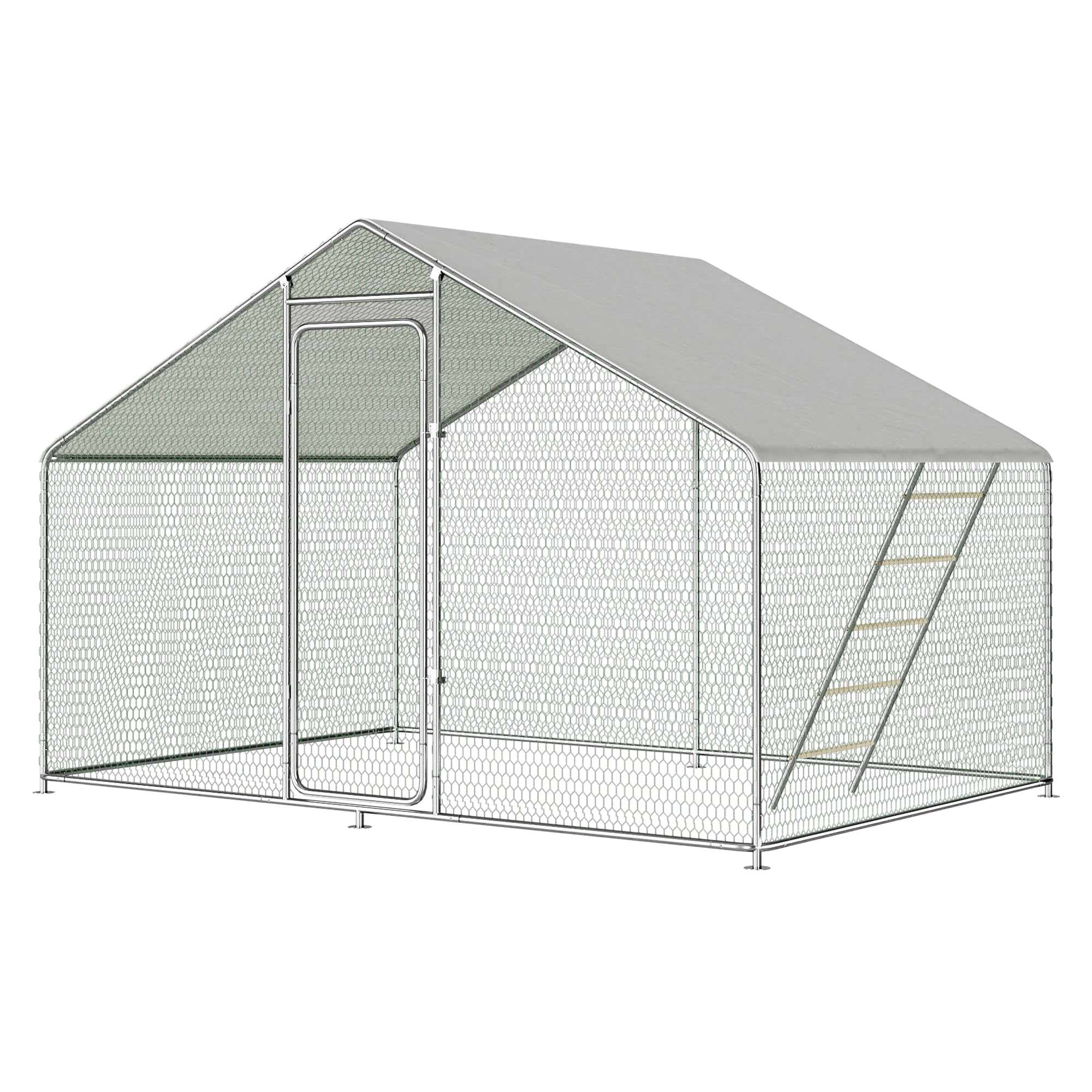 QUYZE Large Metal Chicken Coop, Walk-in Chicken Run for 10 Chicken with Water-Resident and Anti-UV Cover, Sturdy Spire Roof Chicken House for Outdoor