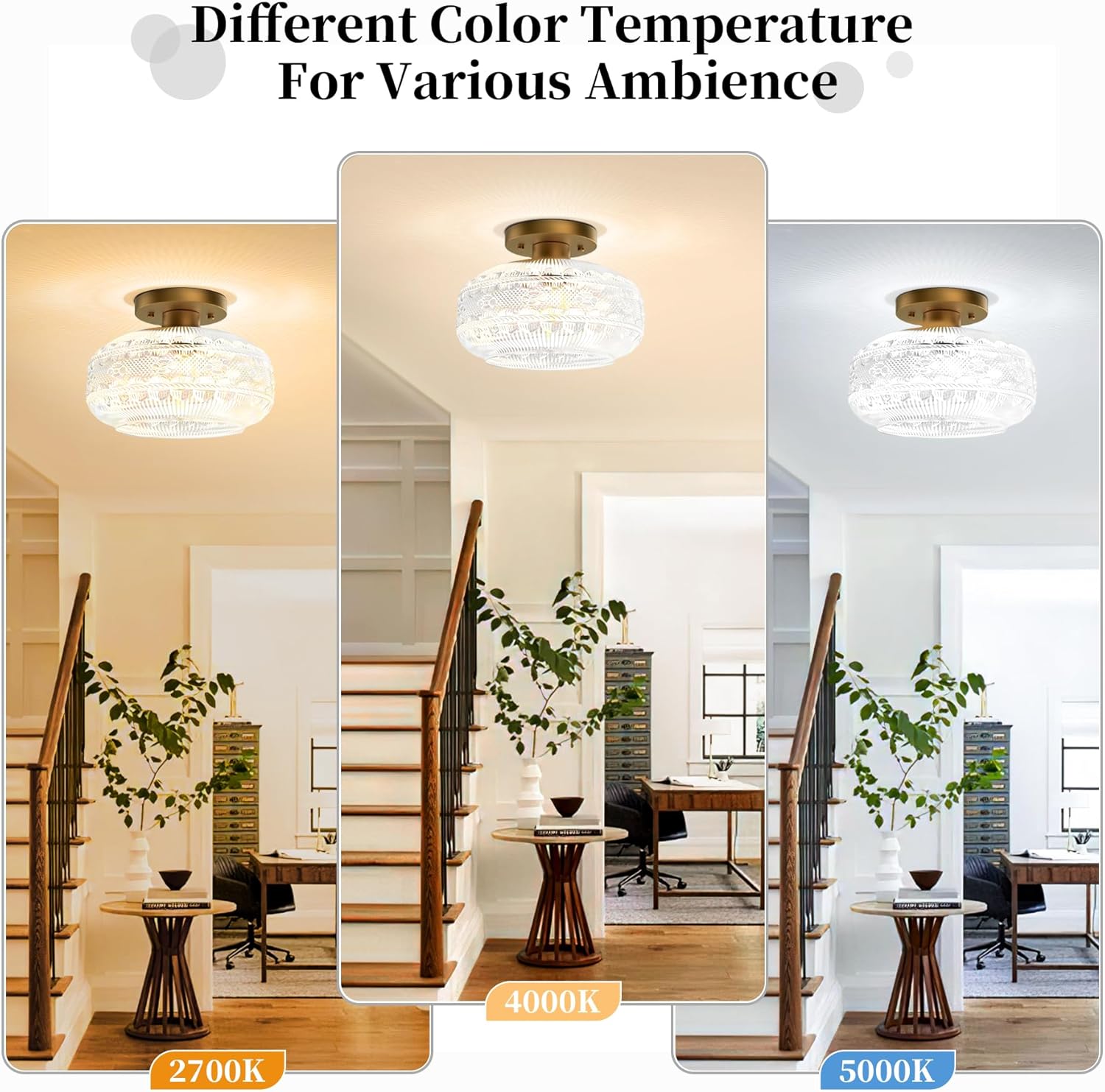 Industrial Semi Flush Mount Ceiling Light Fixture,Gold Globe Glass Hallway Lights Fixtures Ceiling,Vintage Ceiling Lights,Farmhouse Lights Fixture for Entryway Kitchen Bathroom,Bulb Not Included