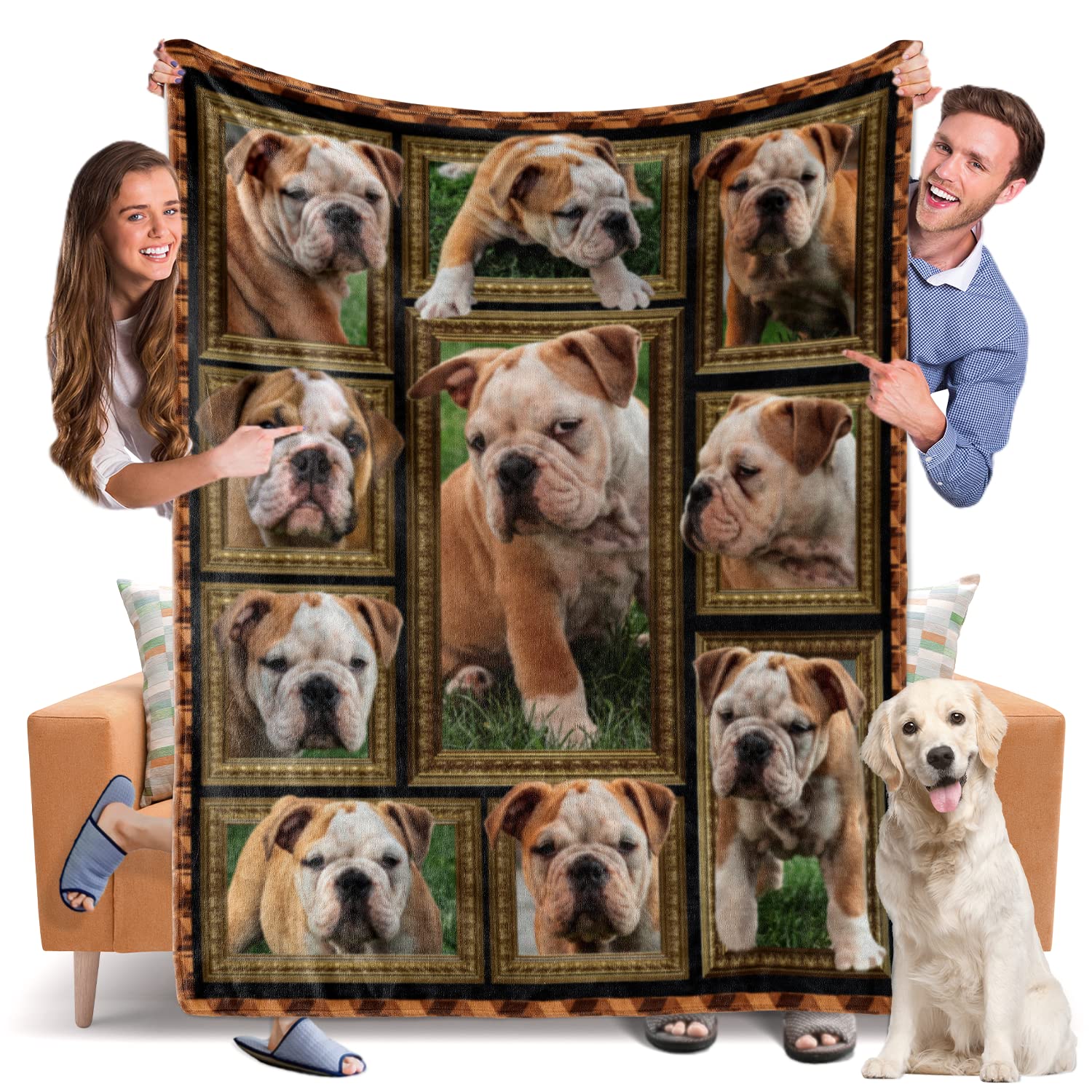 Throw Blanket English Bulldog Dog Blankets Fuzzy Fleece Soft Blanket Cozy Warm Travel Blanket for Couch Sofa or Bed, Dogs Lover Gift, 50 x 60 Inch