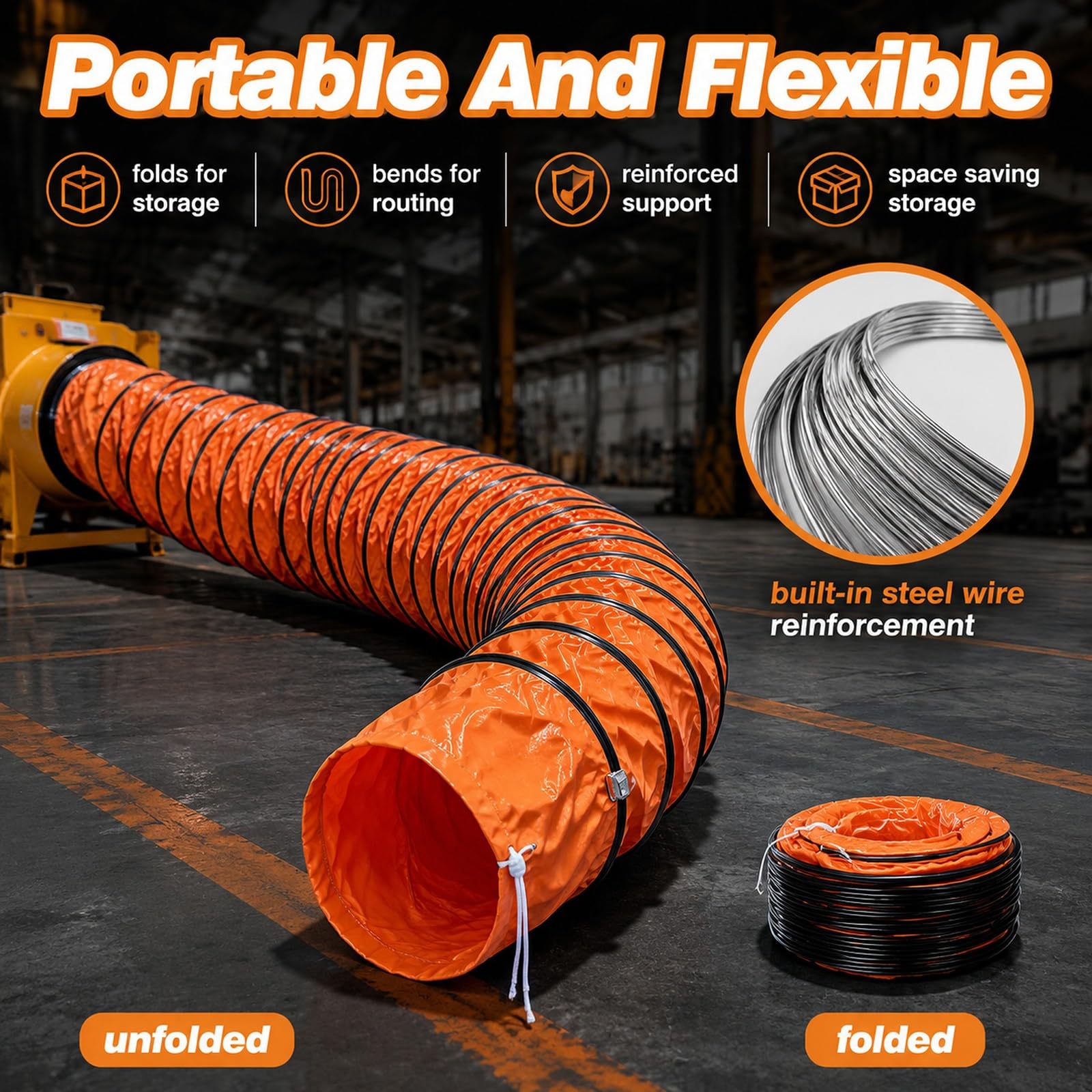 ZAQYCM Tubo Flexible Conducto De Ventilación para Soplador Y HVAC, Manguera De Ventilación De Alambre De Acero Flexible para Ventilador De Escape Industrial(L 10 ft/3m,ID(A) 9.8 In/250MM)
