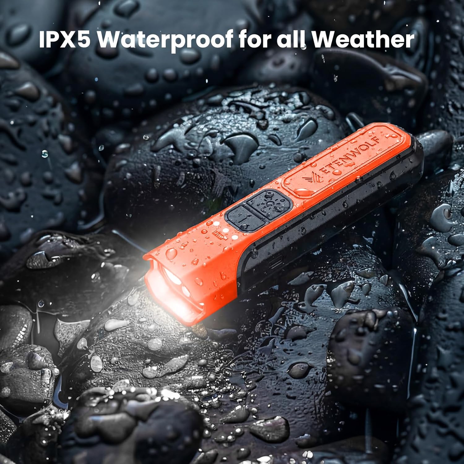 ETENWOLF L2 Rechargeable Flashlight USB-C,6 Light Modes,Flat Flashlight with Red Beam,Super Bright LED Flash Light,Lightweight Handheld Flashlight for Home Camping Emergency Gift(Vivid Orange)