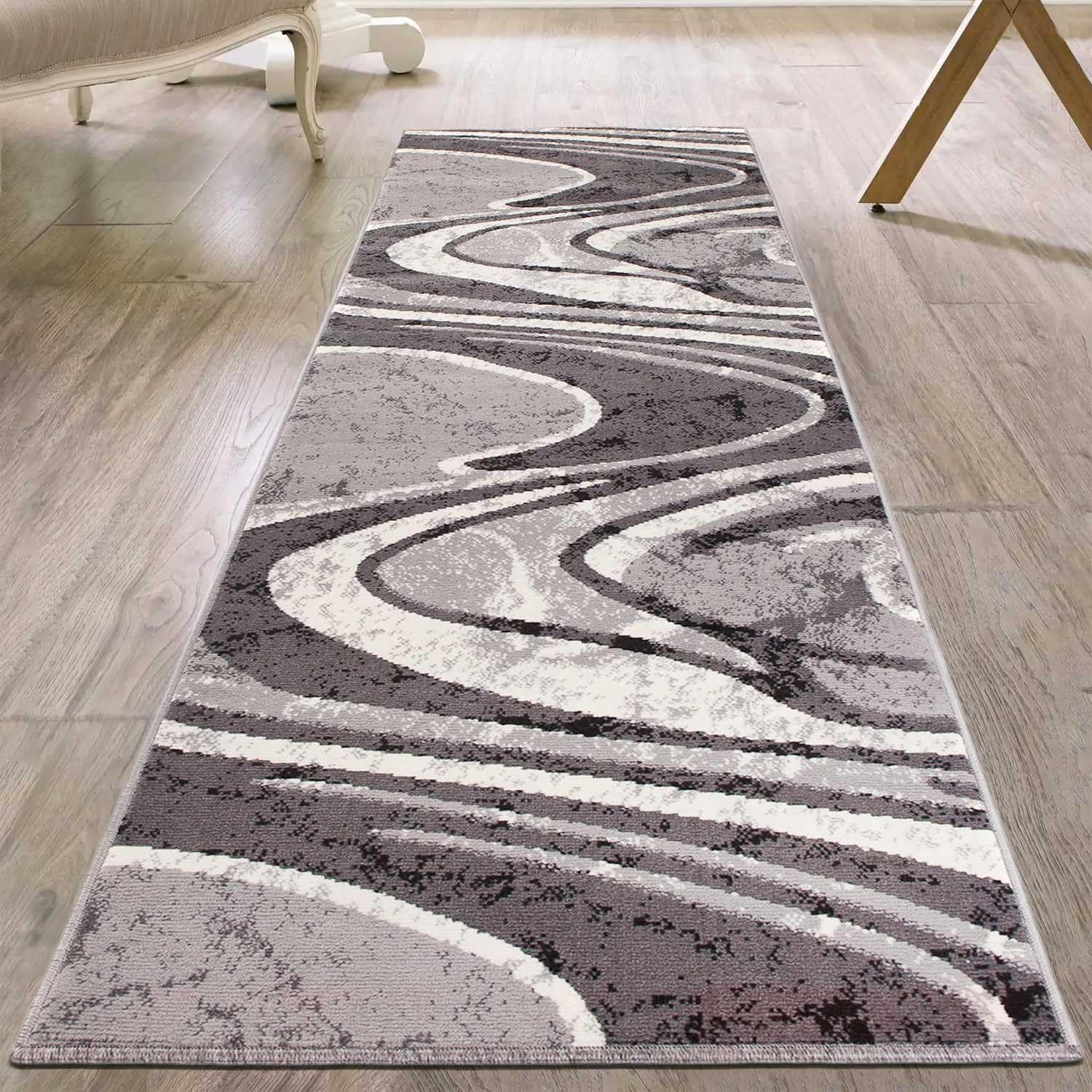 Alfombra Pasillo Moderna De Pelo Corto Con Diseño De Hojas - Varios Tamaños - ECOTEX, Apta Para Suelo Radiante