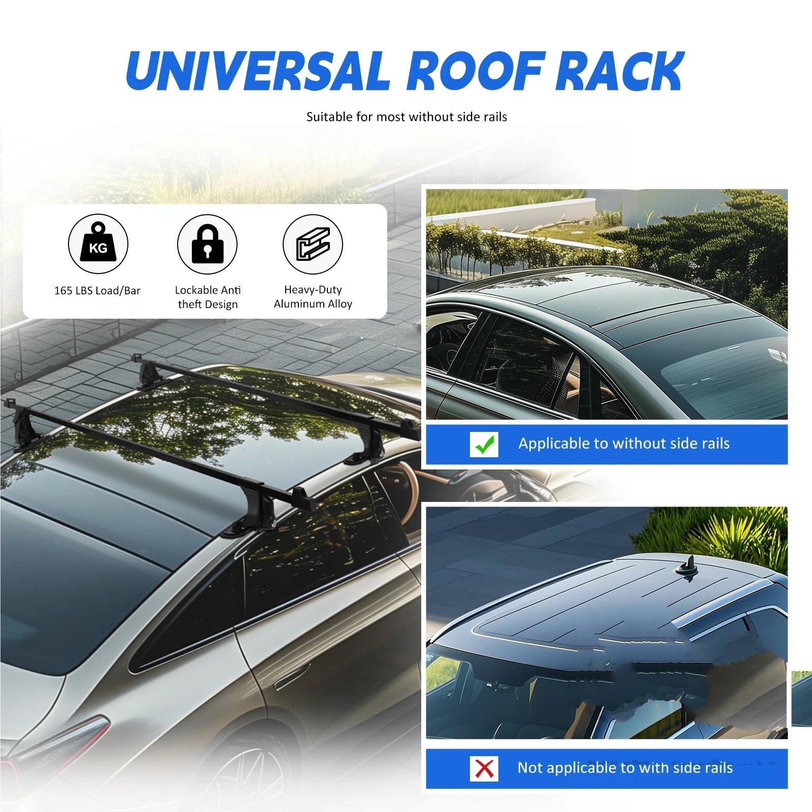 pour 1 Paire 54 Pouces, Support Montage sur Toit Voiture, Barre Rail, Bagages en Aluminium Noir avec Serrure, Support Voiture.