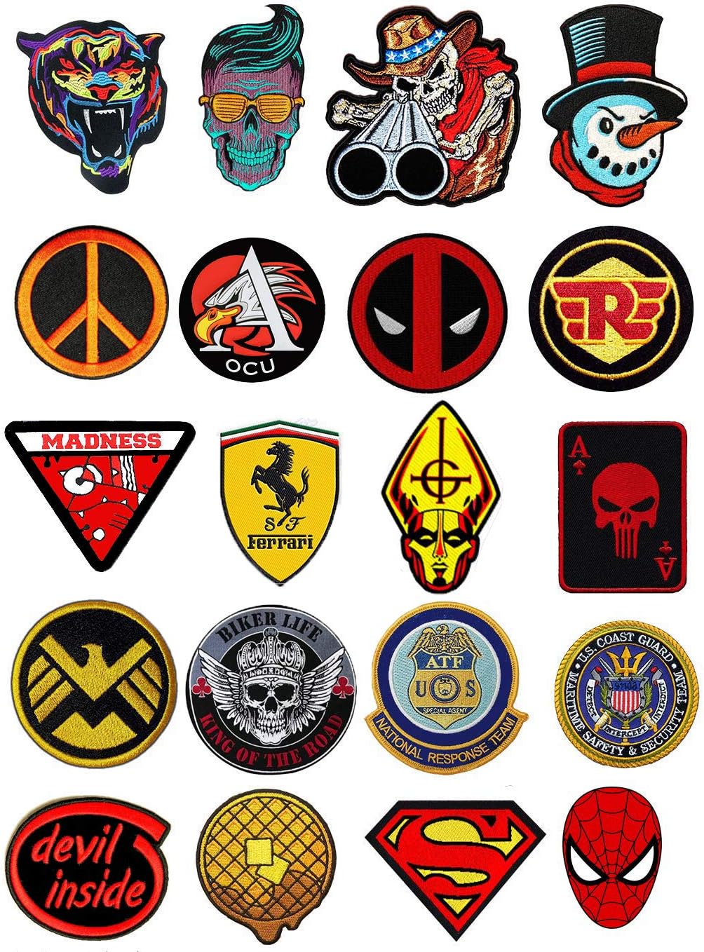 LAZYCHUNKS Polyester Iron-on Cloth Fabric Printed T-Shirt Thinnest Patches for Jackets, Top, Hats,Bags, Multicolored Design, 20 Pieces