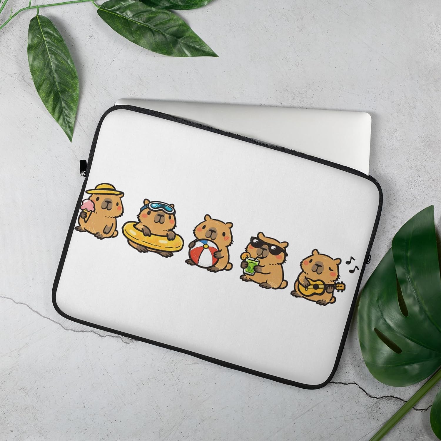 Cute Capybaras in a Row Squad Funny Summer Vacation Vibes Graphic Laptop Sleeve image 4