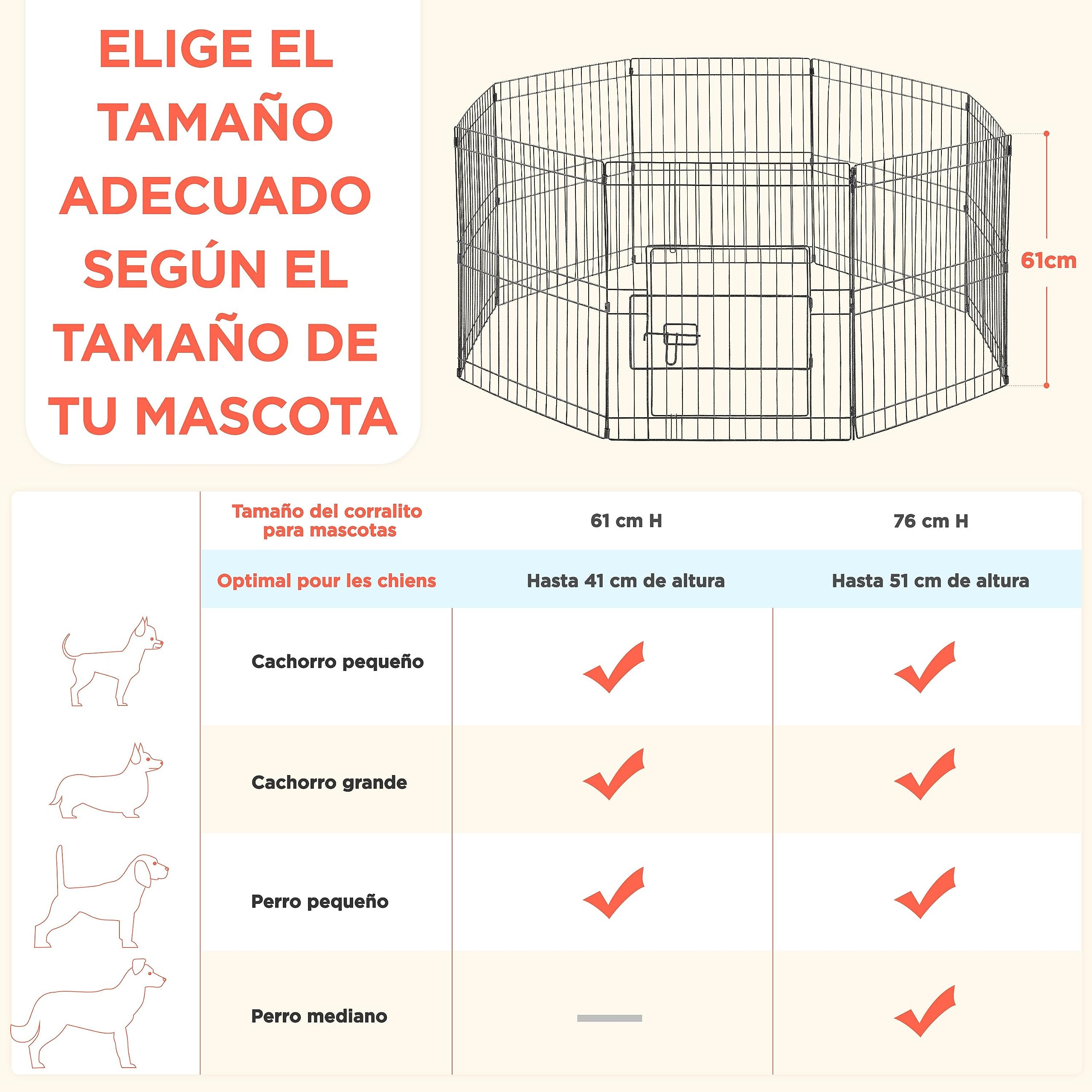 Yaheetech 8pcs Vallas para Perros Metalicas Corral Vallas Jaulas para Animales Pequeños Parque para Mascotas Cachorros Corral Plegable 61x52cm