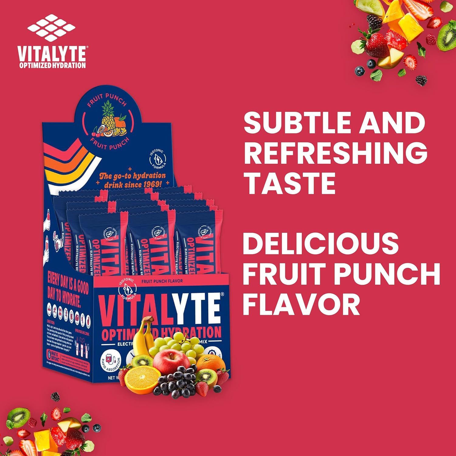 Vitalyte Electrolyte Powder Packets - Isotonic Clean Electrolyte Hydration Drink Mix - Single Serve Rehydration Packets with No Artificial Colors, Flavors or Sweeteners (Fruit Punch, Pack of 25)