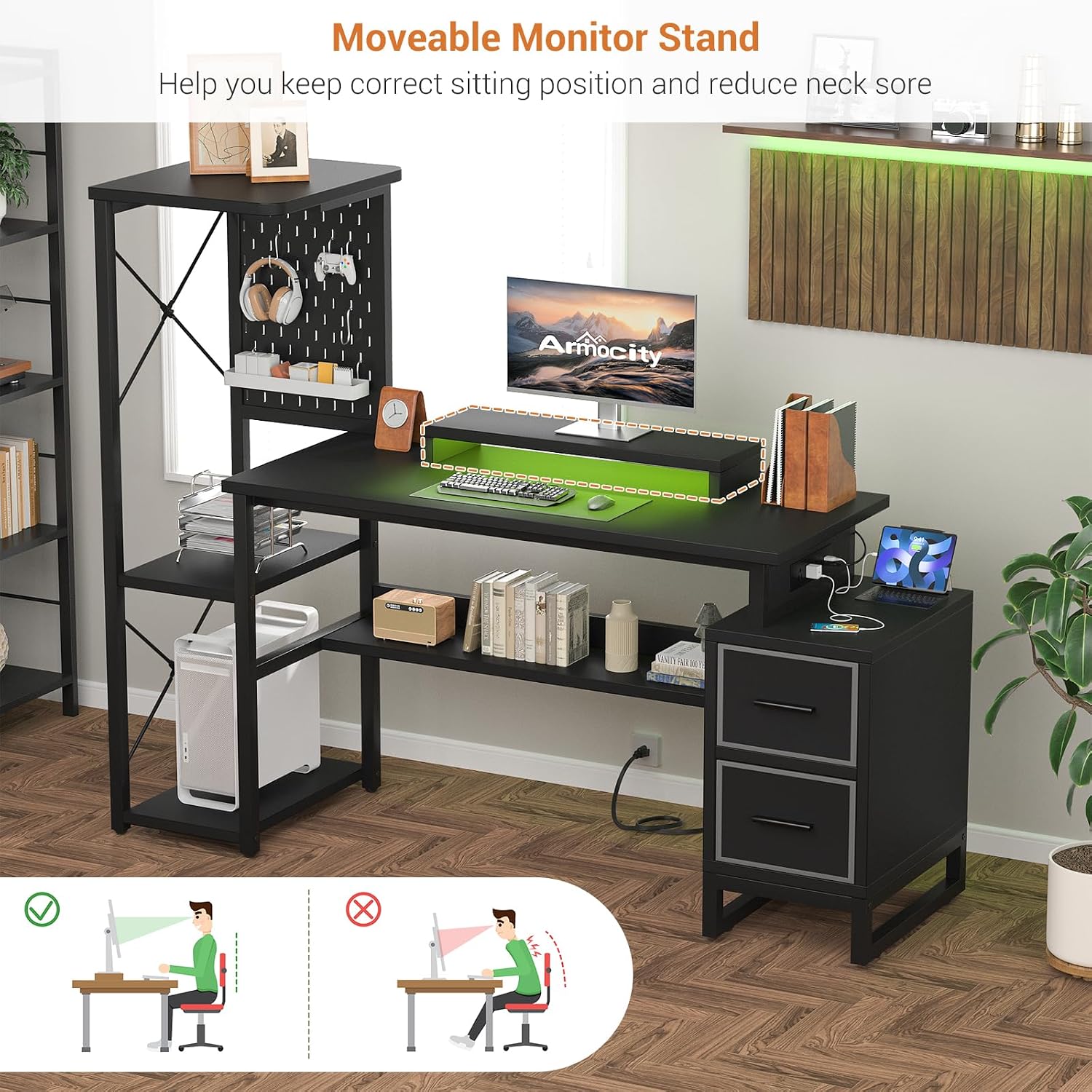 Ergonomic benefits of the moveable monitor stand