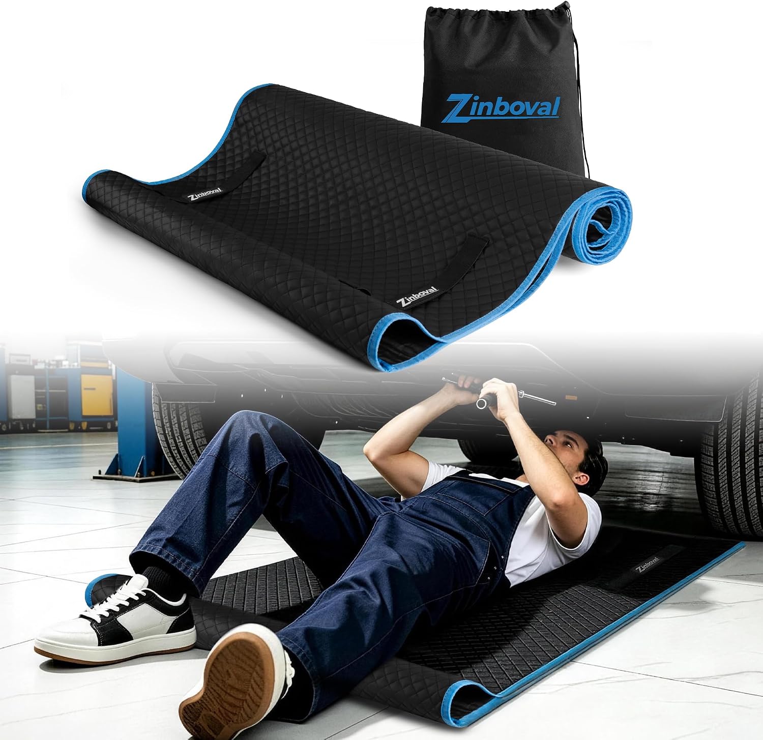 Rolling Creeper Mat Repair Padded for Mechanic 58x28in Blue