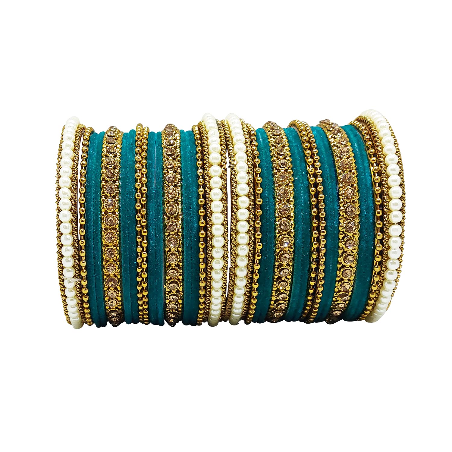 CHRISHAN traditional fabric stone metal bangles set for women and girls.