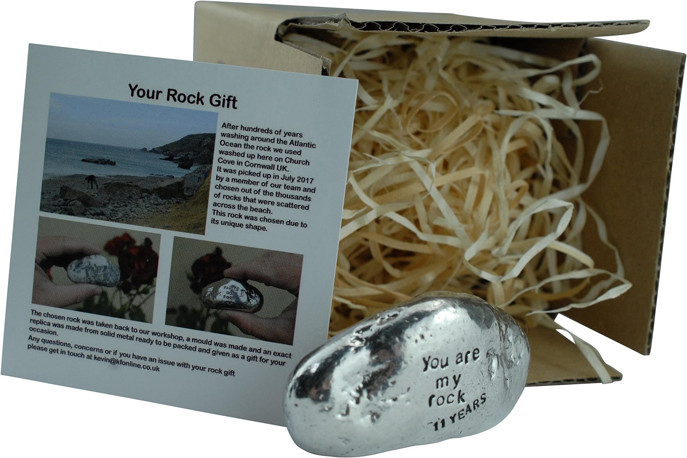 11th Anniversary You are My Rock Gift Idea - Solid Metal Heavy Polished Rock Gift for 11 Year Anniversary Silver
