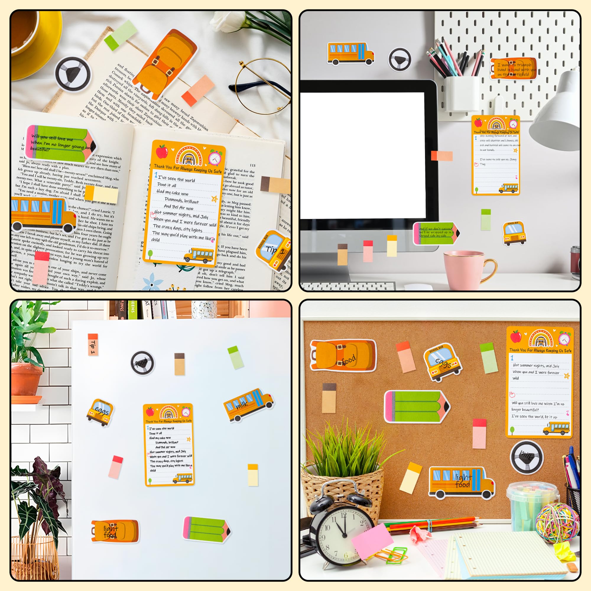 Xqumoi Best Bus Driver Sticky Notes Set - School Bus Pencil Shaped Self-Stick Note Pads Teacher Appreciation Thank You Gift Writing Memo Pad Page Marker Back to School Office Party Favors Supplies