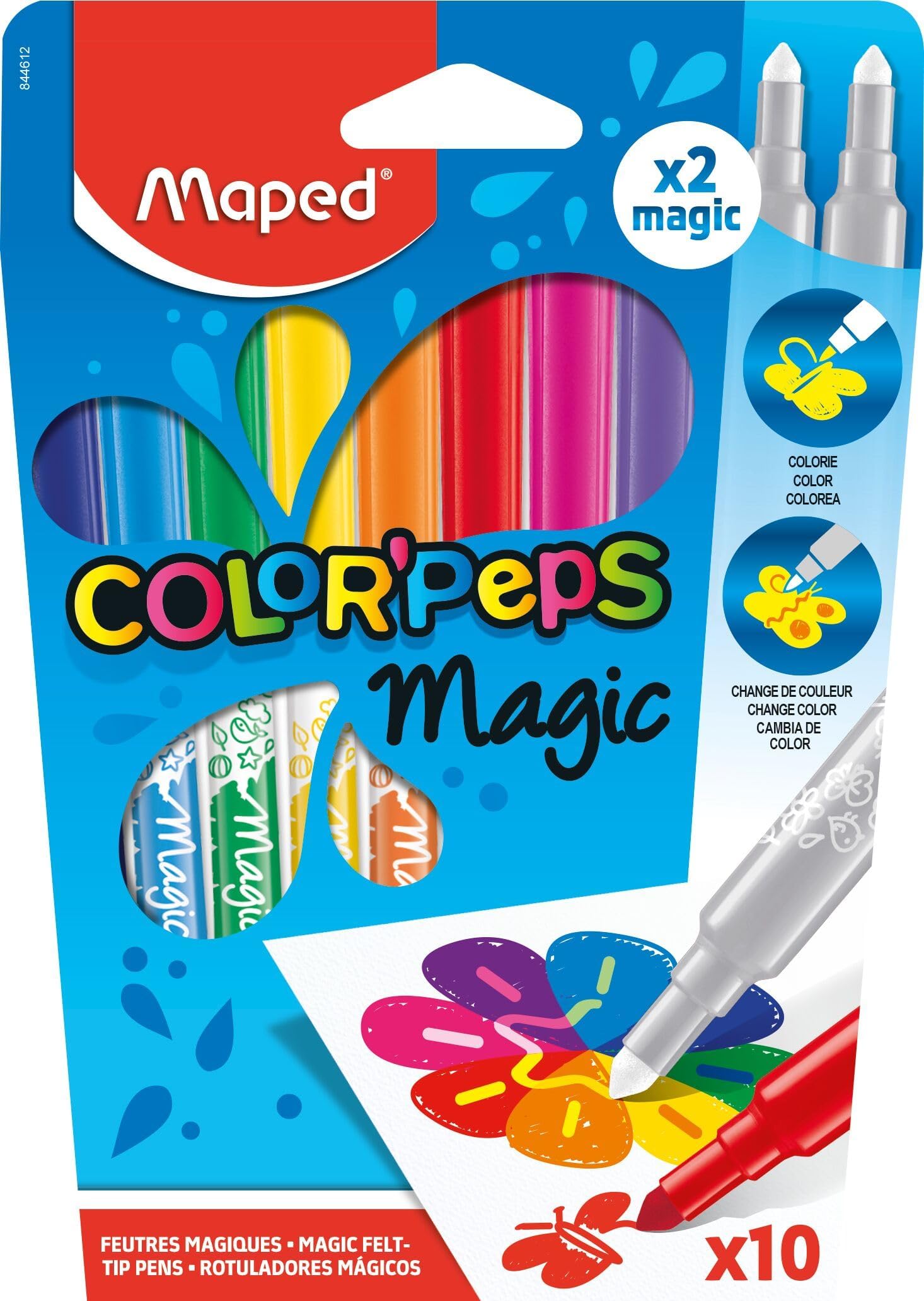 Maped Color'Peps 'Magic' Colour Reveal Felt Tip Pens - Colour Changing Ink Pens for Kids - Pack of 10