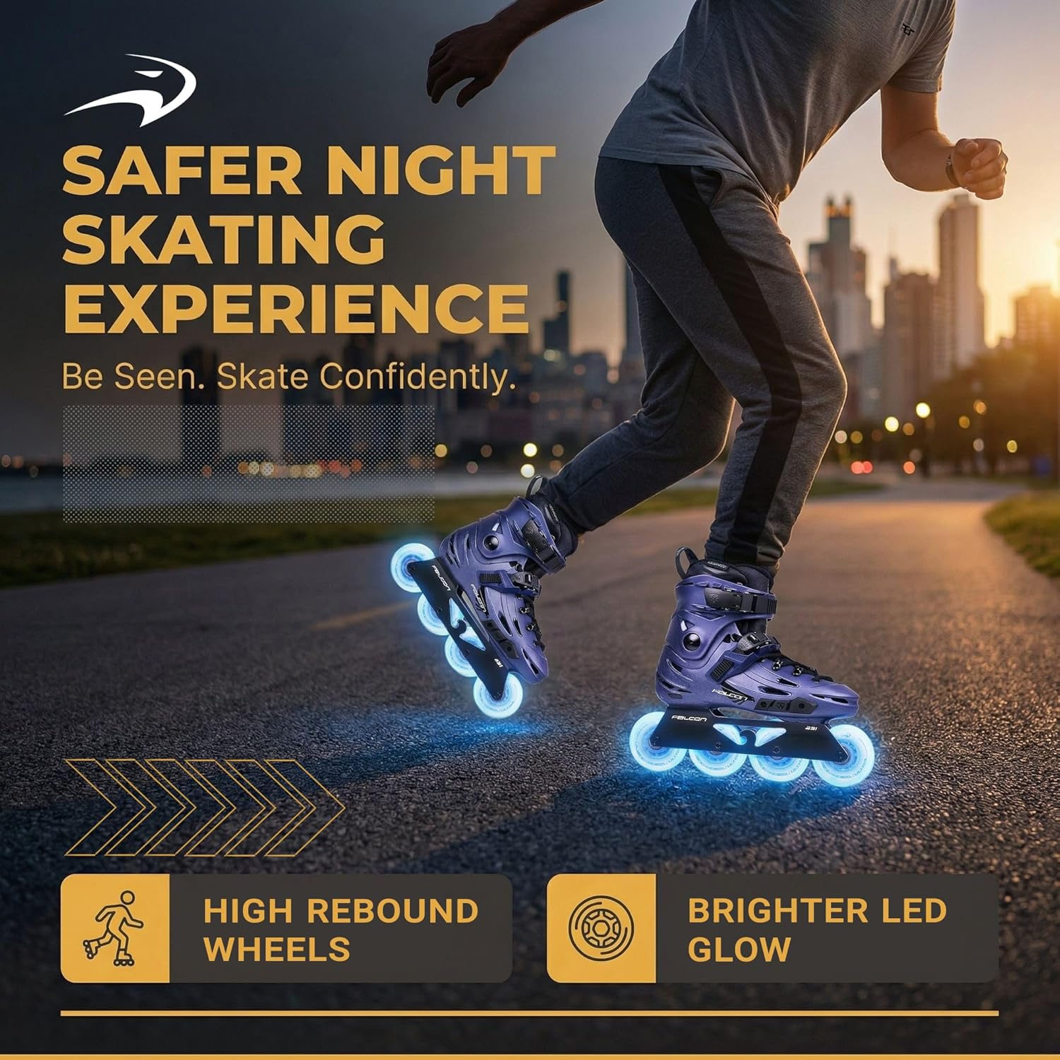 Flying Eagle LazerWheelz Ultra - Light Up Inline Skate Wheels Indoor/Outdoor, 80mm 8 Pack of Color-Shift 88A Hardness LED Lights for Roller Skate Wheels Replacement, Adult Inline Accessories