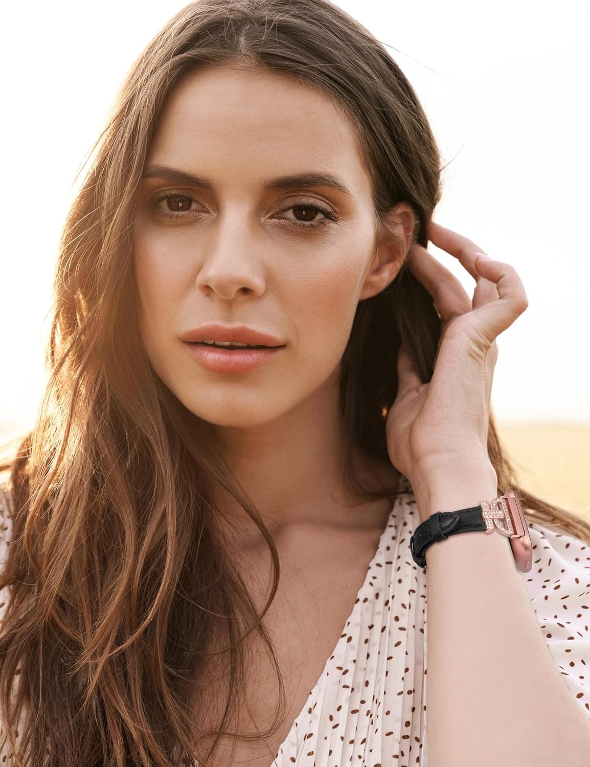 Minyee Leather Bands Compatible with Fitbit Versa 2/Fitbit Versa/Versa Lite Band Women, Dressy Slim Thin Leather Strap with D-Shaped Diamonds Metal Buckle Luxury Bracelet for Versa 2 Smart Watch