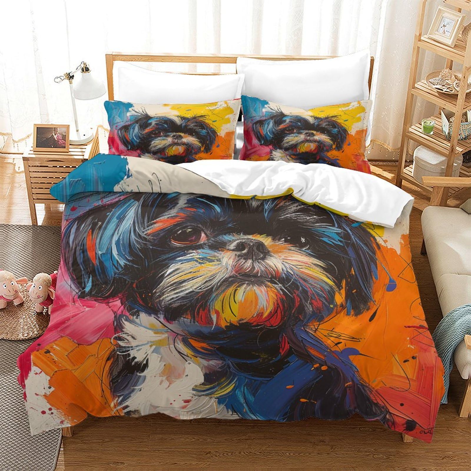 Housse de couette Shih Tzu lit simple motif chien ultra douce