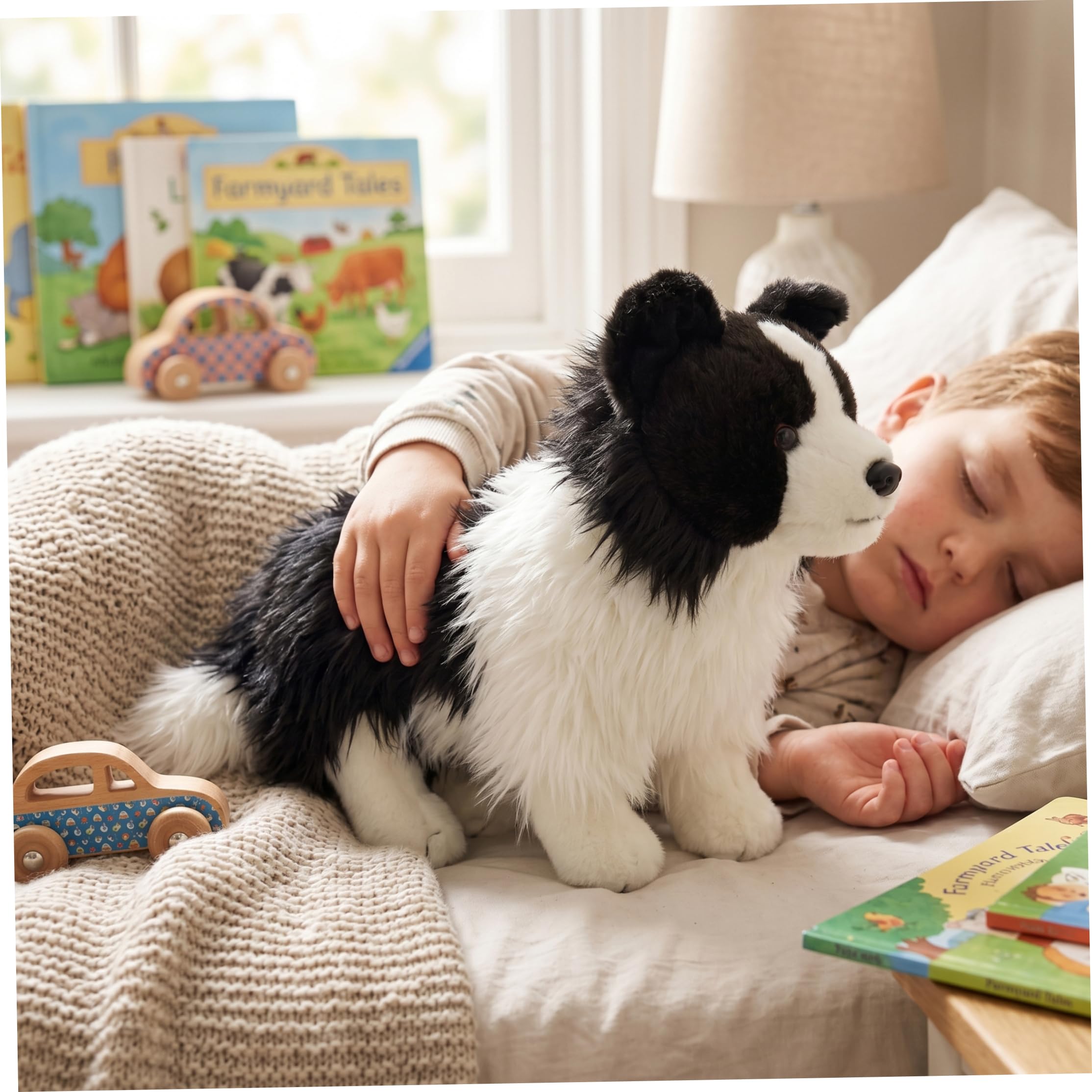 Peluche Border Collie, Animal de Peluche Border Collie Realista - Peluches Suaves para Perros, Blanco y Negro, Animal de para Perros de 27 cm/10, 63 Pulgadas
