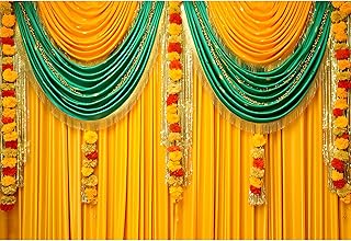 Baocicco 5x3ft Indian Traditional Backdrop Photography Yellow Green Curtain Wreath Photography Background Indian Festival Decors Wedding Banner Bridal Shower Decors for Couple Bride Studio Props