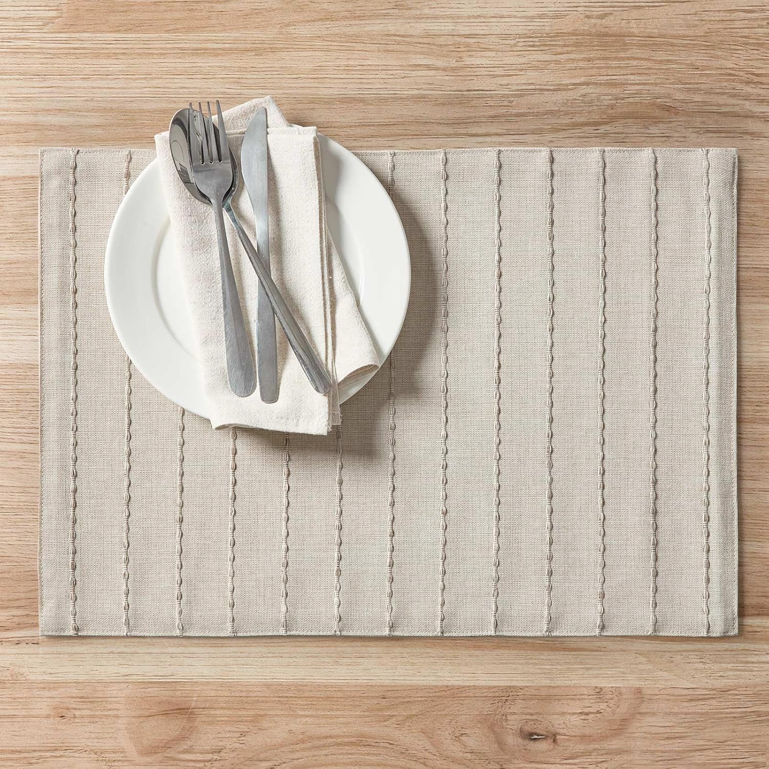 Amazon.com: ZeeMart Jute‑Blend Woven Stripes Placemats Set of 6, Beige ...