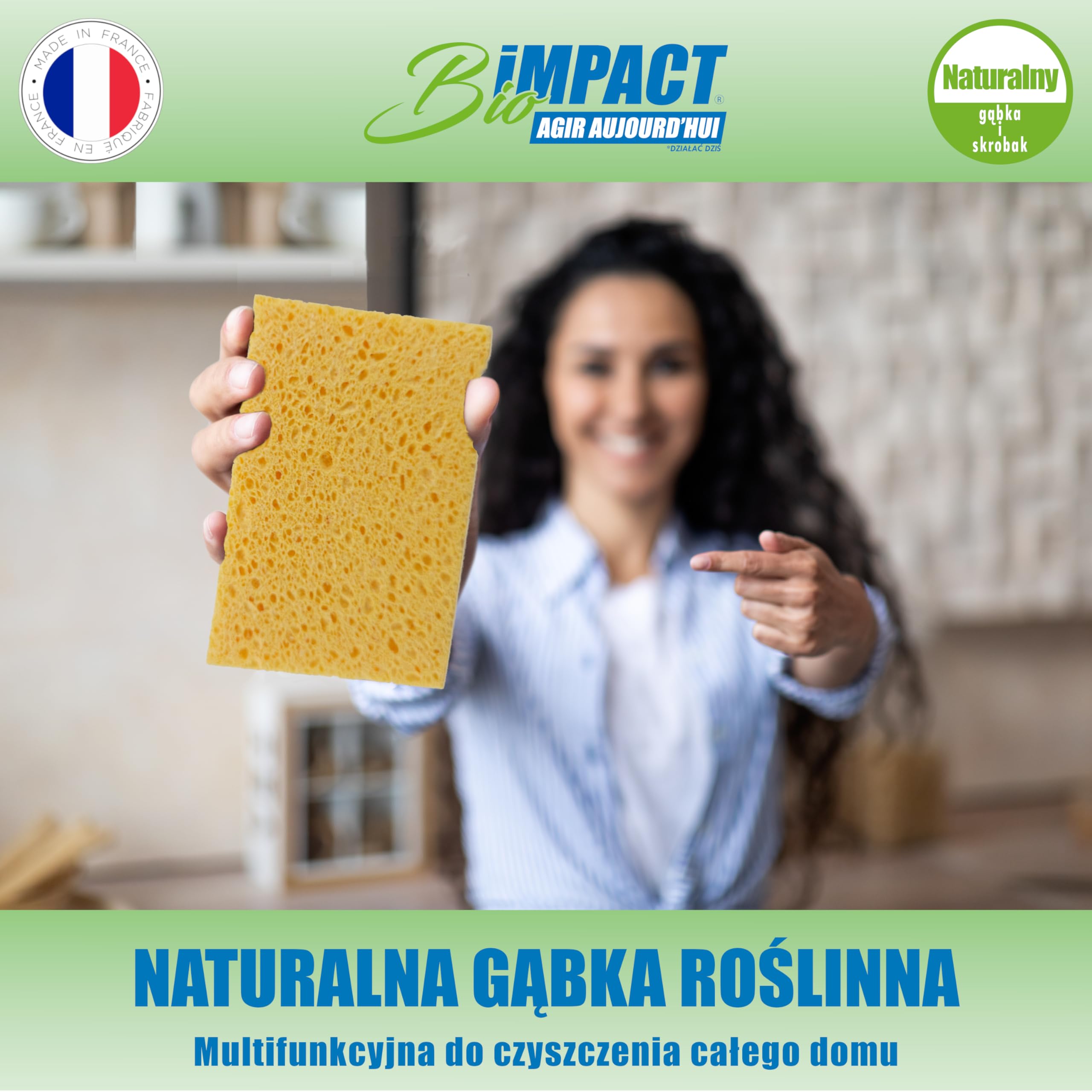 Gąbka do naczyń wielokrotnego użytku, zestaw 4, Naturalny, drapana bez zarysowań, wyprodukowana we Francji