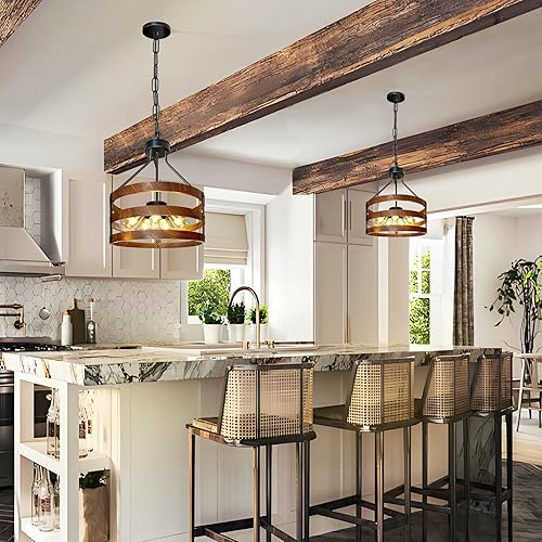 Miniatura 3 de Lámpara de araña grande de 17.6 pulgadas, lámpara de 5 luces para comedor, iluminación de isla de cocina, luces colgantes rústicas ajustables para