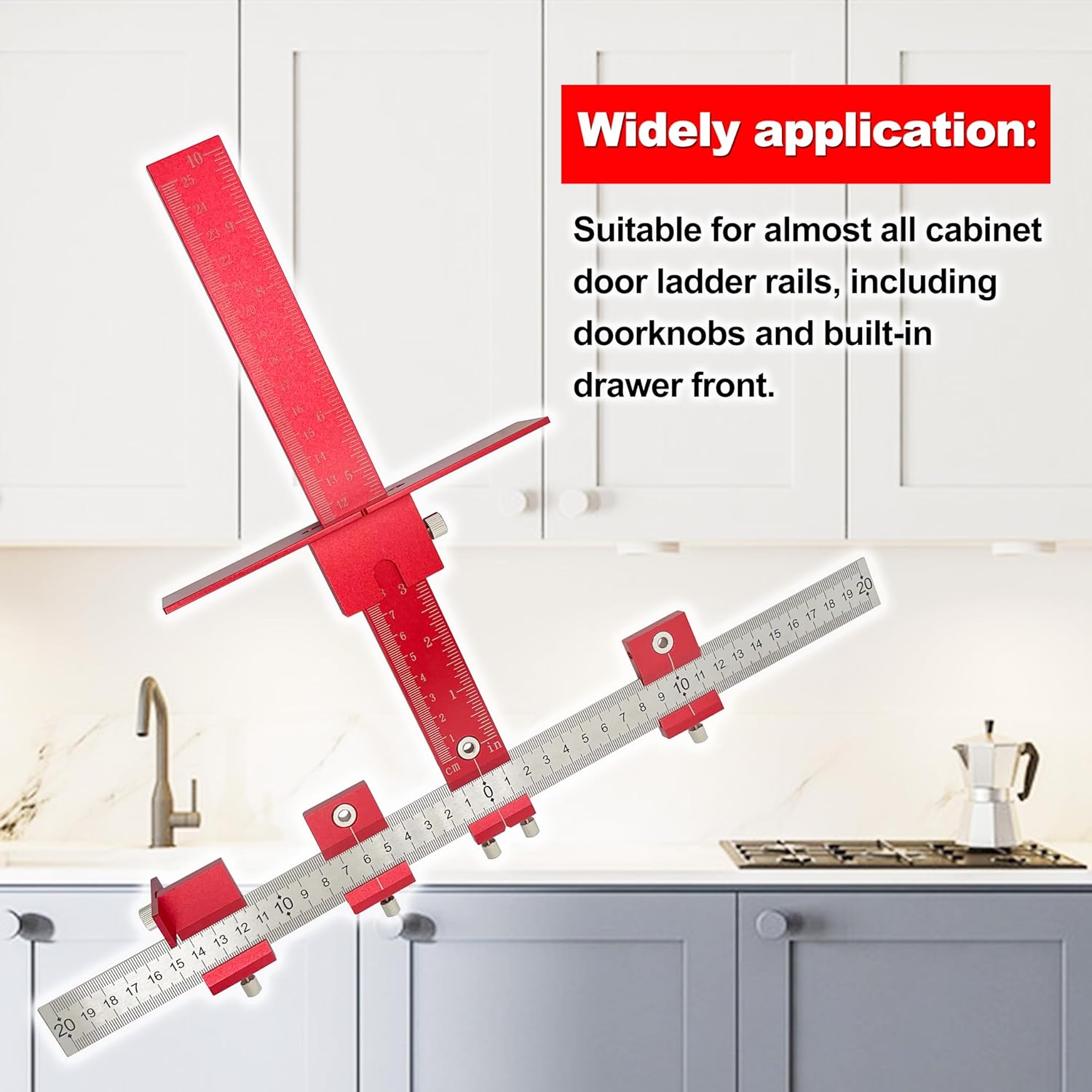 ShineUs Cabinet Hardware Jig Tool，for Handles and Knobs Drawer Guide Jig on Doors and Drawer Fronts - Red All Aluminum Box