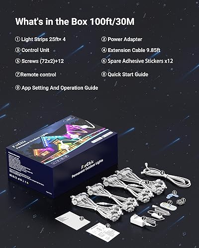 Miniatura 9 de Luces permanentes para exteriores, luces de Navidad RGBICWWPW de 100 pies con 72 LED triple, IP67 impermeable, 45 lm blanco sintonizable para