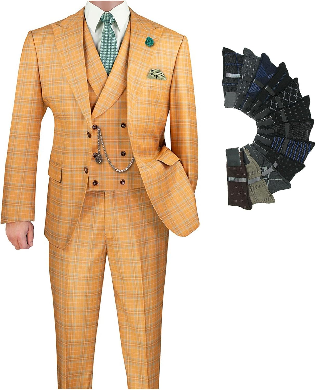 Men's 3-Piece Windowpane Suit (Modern Fit, Stretch Fabric)