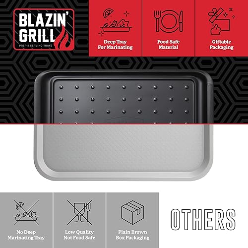 Miniatura 4 de BLAZIN' GRILL Bandejas de preparación y servicio  Juego de 2 bandejas apilables de melamina  Bandeja para servir y bandeja de marinar  Bandeja de