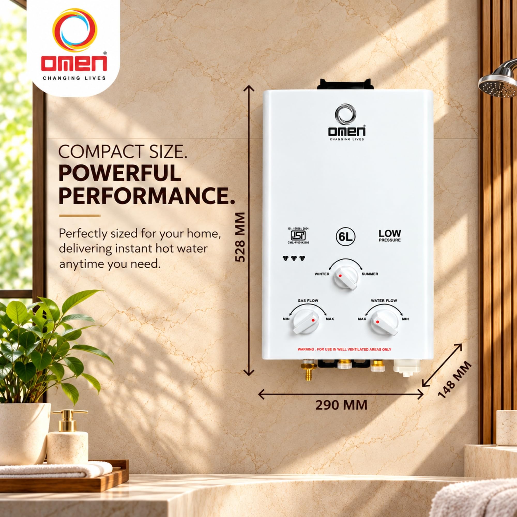 Omen 6L LPG Gas Geyser - Instant Hot Water -5