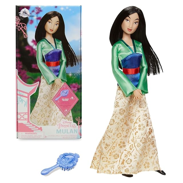 Disney Store Muñeca clásica de Mulán, Altura: 29 cm, Incluye un Cepillo con Detalles labrados, muñeca Completamente articulada Que Luce un Vestido de Raso, para Mayores de 3 años