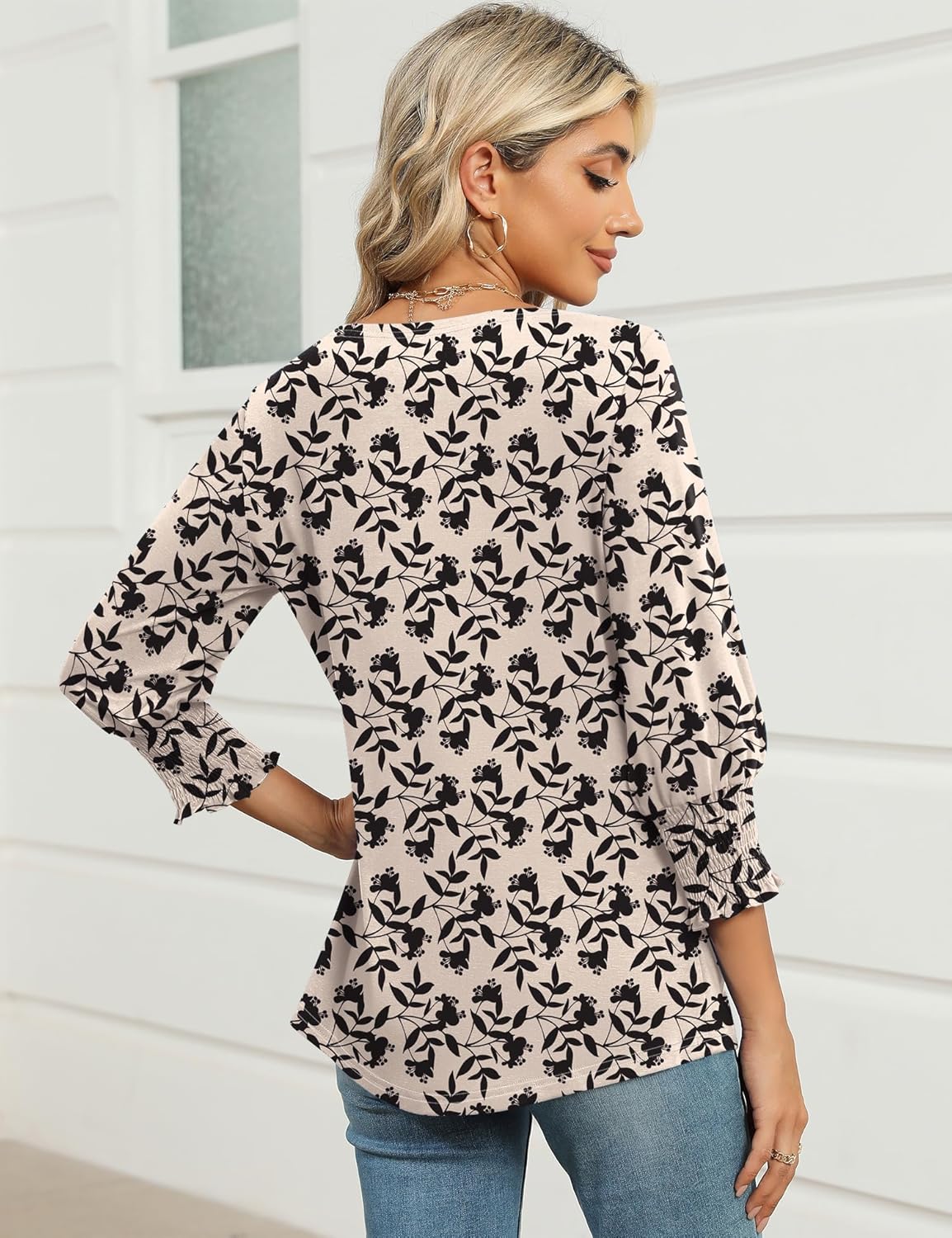 IECCP 3/4 Length Sleeve Womens Tops Summer 2026 Fashion Trendy Boat Crew Neck Smocked Work Dressy Casual T Shirt Blouses - Image 5