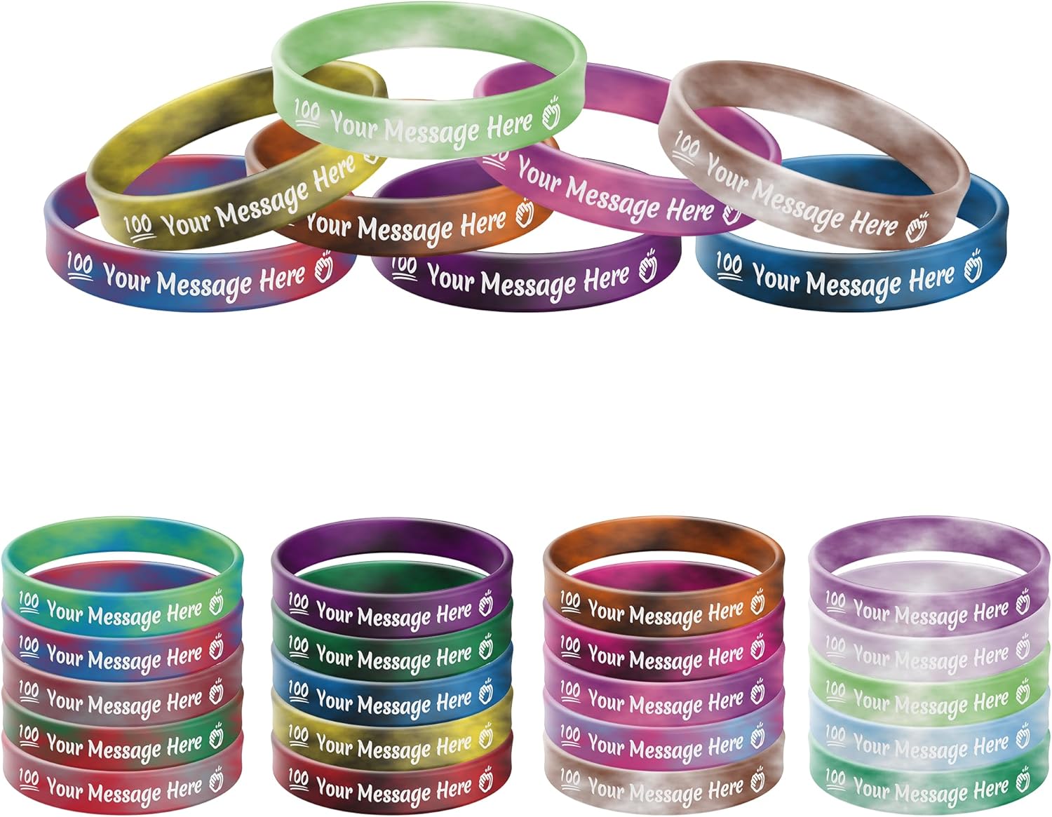 Custom Swirl Printed Silicone Wristbands- Personalized Wholesale Rubber Bracelets- Customized for Motivation, Events, Gifts, Support, Fundraisers, Awareness