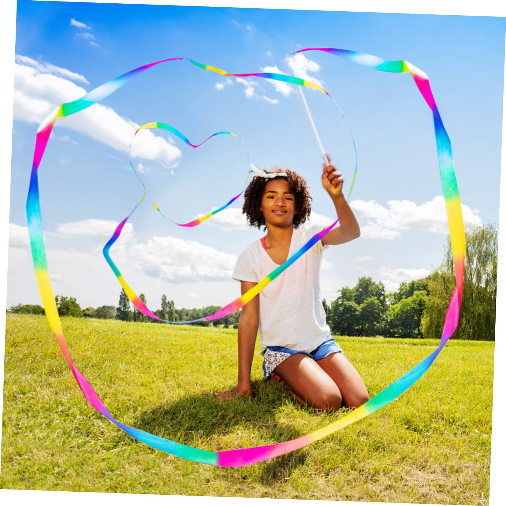6 Rubans De Danse Gymnastique 2m Avec Bâton – Soie & Fibre De Verre, Enfant & Adulte, Bleu