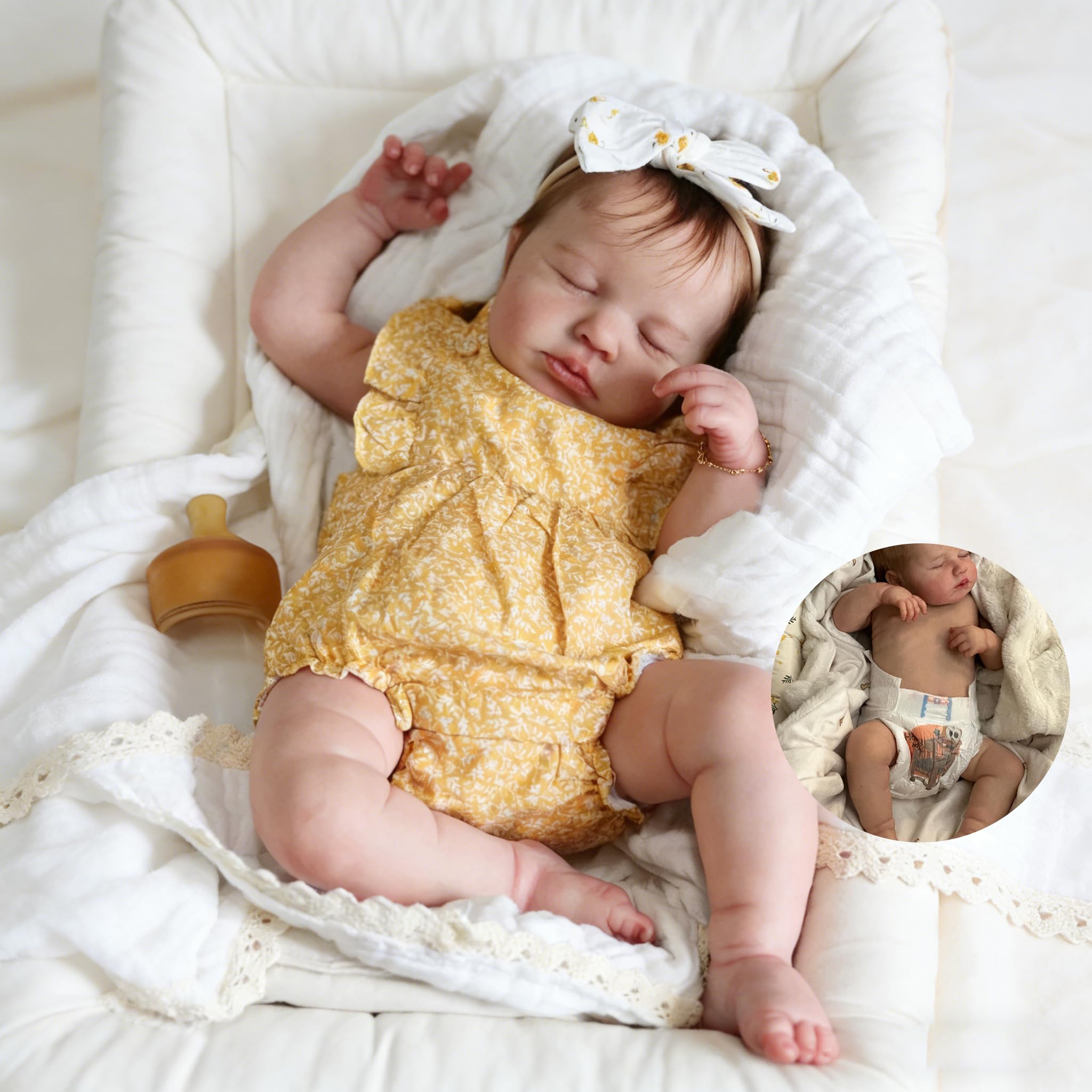 Anano Bambola Reborn 45cm In Silicone - Neonata Femmina Realistica Con Ciuccio Magnetico, Biberon E Certificato Di Nascita