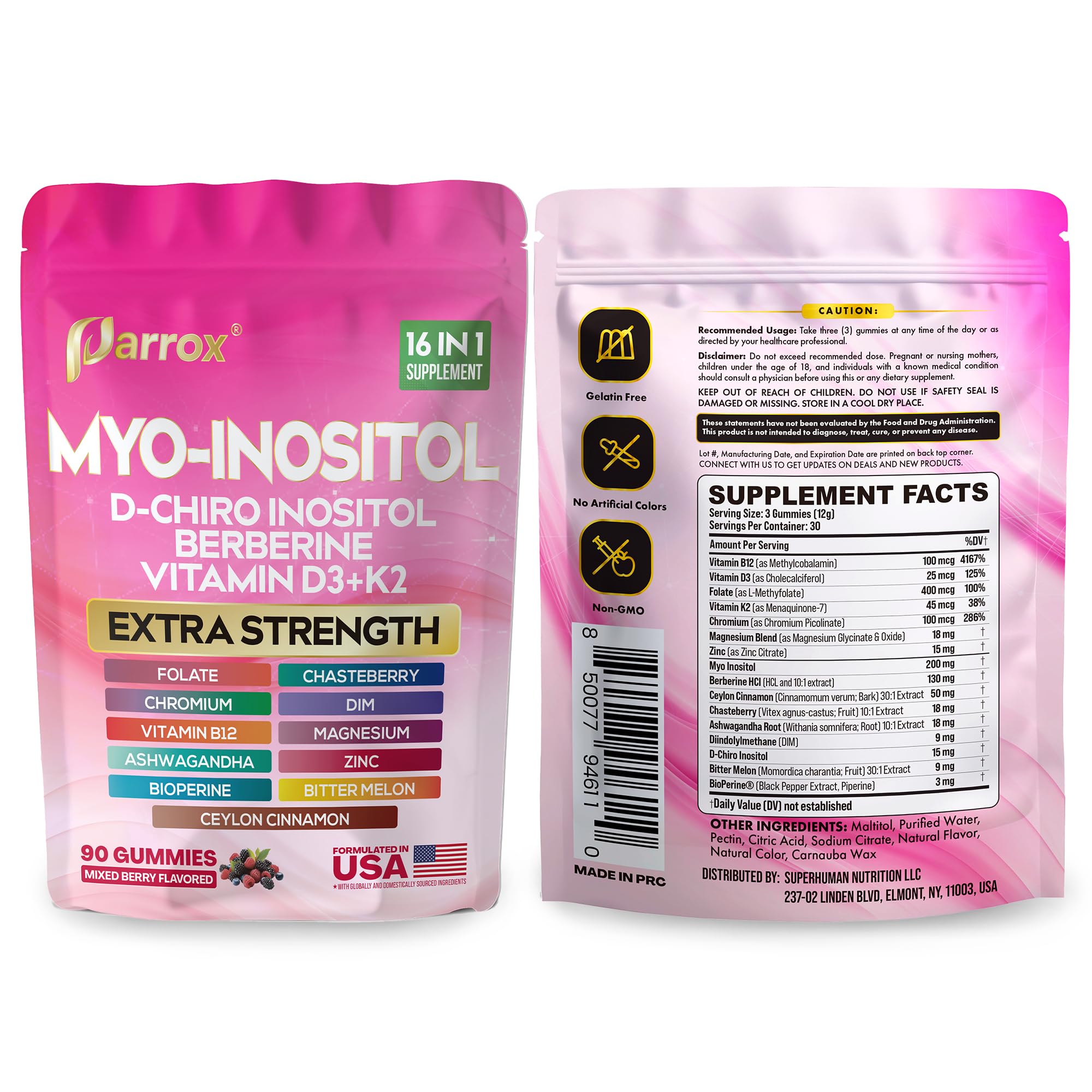 Myo-Inositol & D-Chiro Inositol Gummies, Berberine, Mixed Berry, 90 Count — Amazon image 8