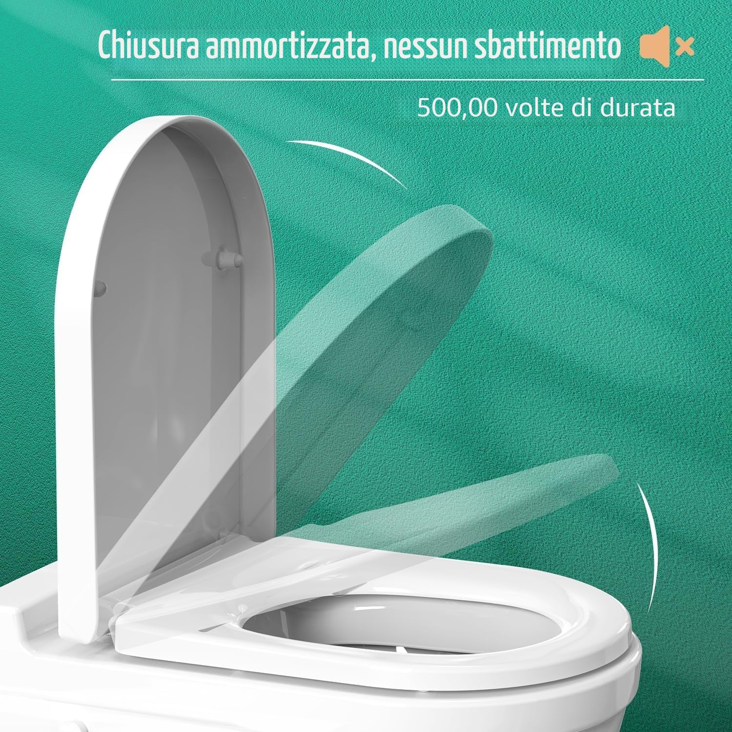 STOREMIC Tavoletta wc, Sedile WC con chiusura in morbido, a forma di D, con chiusura a scatto, con cerniere regolabili a 360°, a forma di D