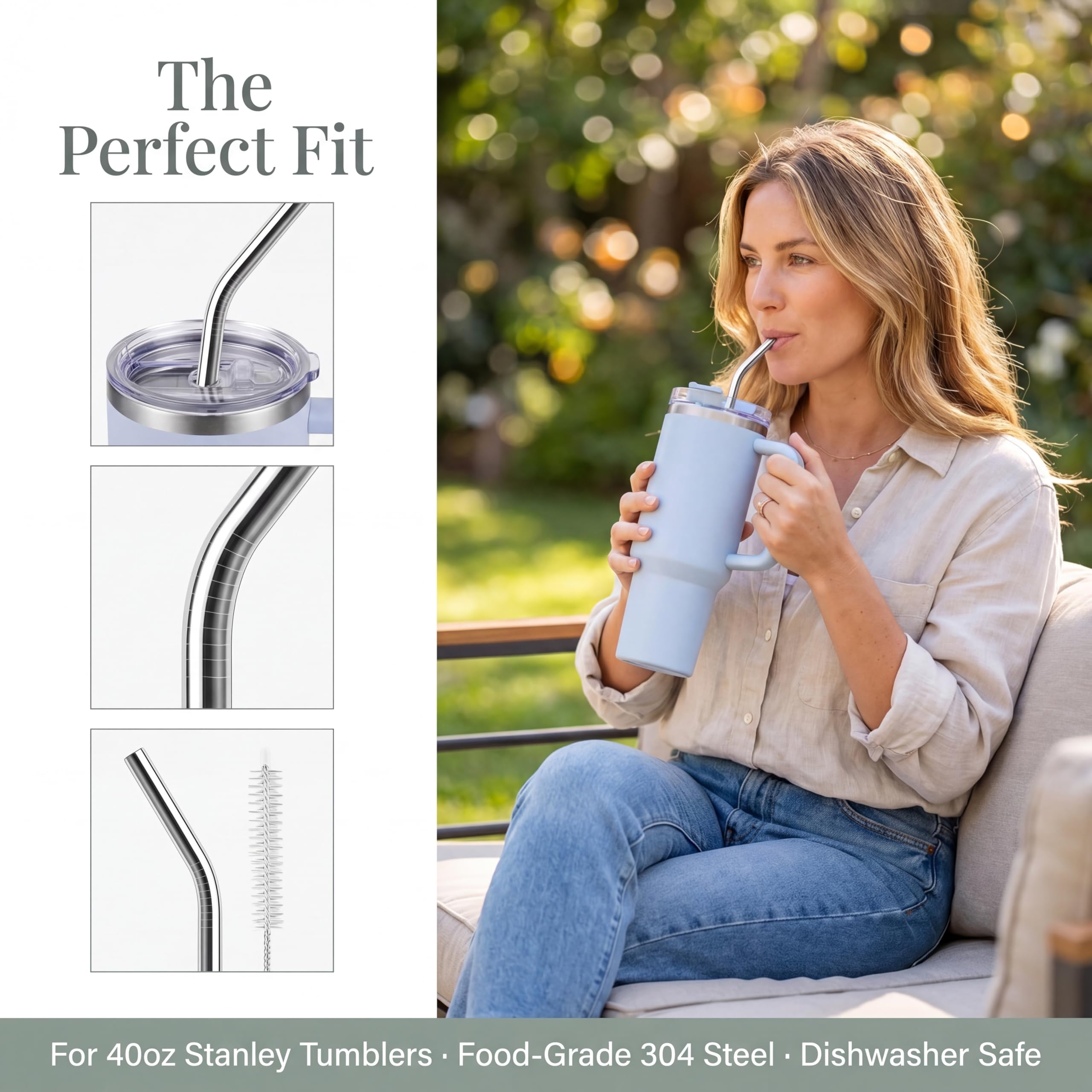 6 unidades de pajitas reutilizables de acero inoxidable de 31 cm para taza Stanley 30 oz/40 oz – Pajitas de metal aptas para alimentos 304 con 1 cepillo de limpieza, aptas para lavavajillas