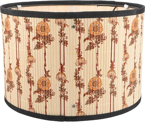 Miniatura 8 de SEWACC Pantalla de lámpara de tambor de bambú, pantalla de luz impresa, pantalla de barril, lámpara de pared, cubierta de luz para dormitorio, sala