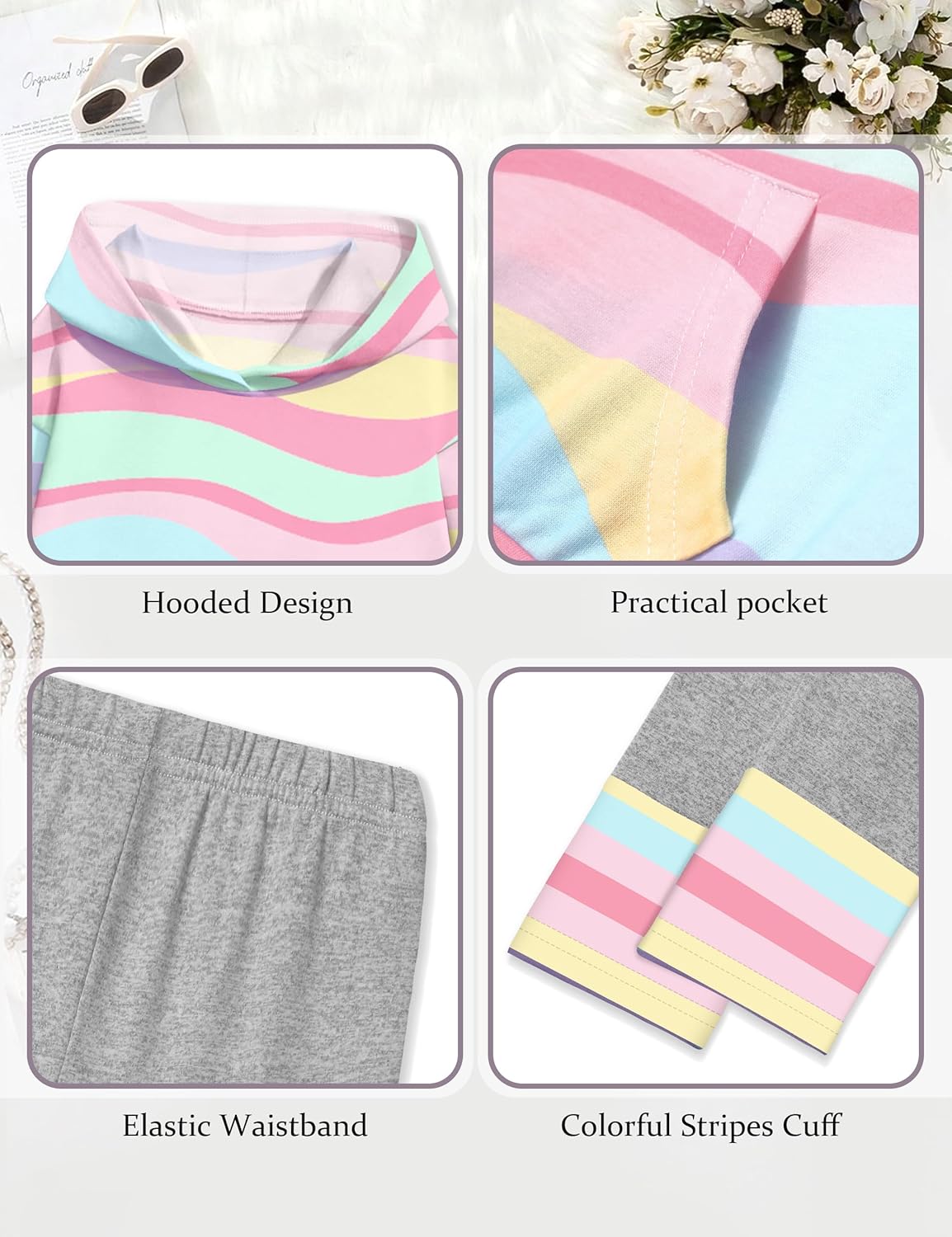 Toddler Girl Clothes Tie-Dye Stripe Color Block Toddler Girls Clothes Little Girls Kids 2pcs Outfits Hoodie Leggings - Image 5