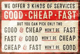 Good Fast Humorous Funny Retro Style Metal Sign Office Shop Work