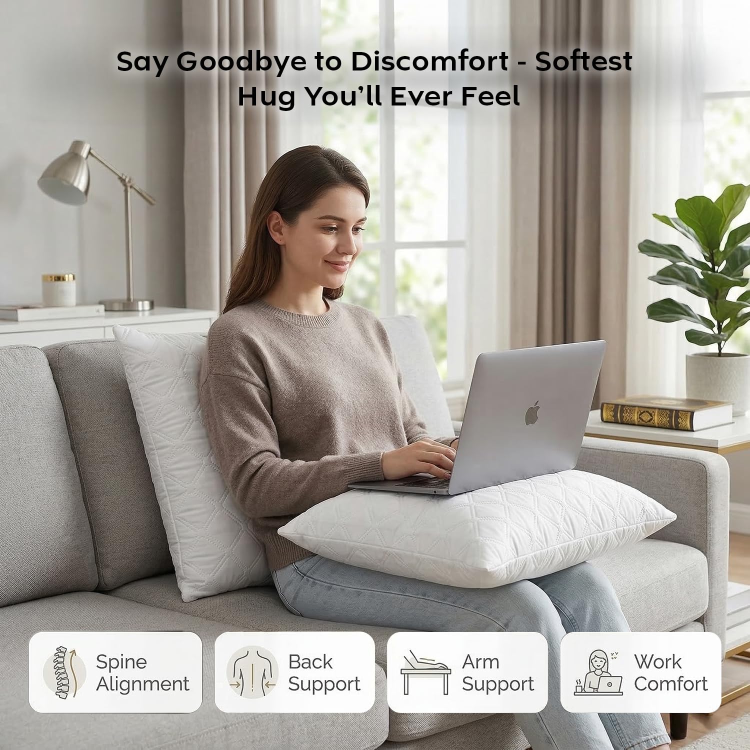 AYKA Microfiber Cushion Filler Set of 2 (16 x 16 Inch) | Soft & Fluffy Sofa Cushions Inserts | Premium Polyester Fiber Throw Pillows for Sofa, Couch, Bed & Living Room Decor | White 1