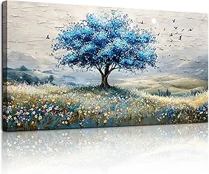 SERIMINO Tree of Life Landscape Wall Art, Blue Tree Aesthetic Large Artwork, Nature Botanical Decor Canvas Prints, Rustic Scenery Modern Pictures Wall Decor Living Room Bedroom Home Office 20"X40"
