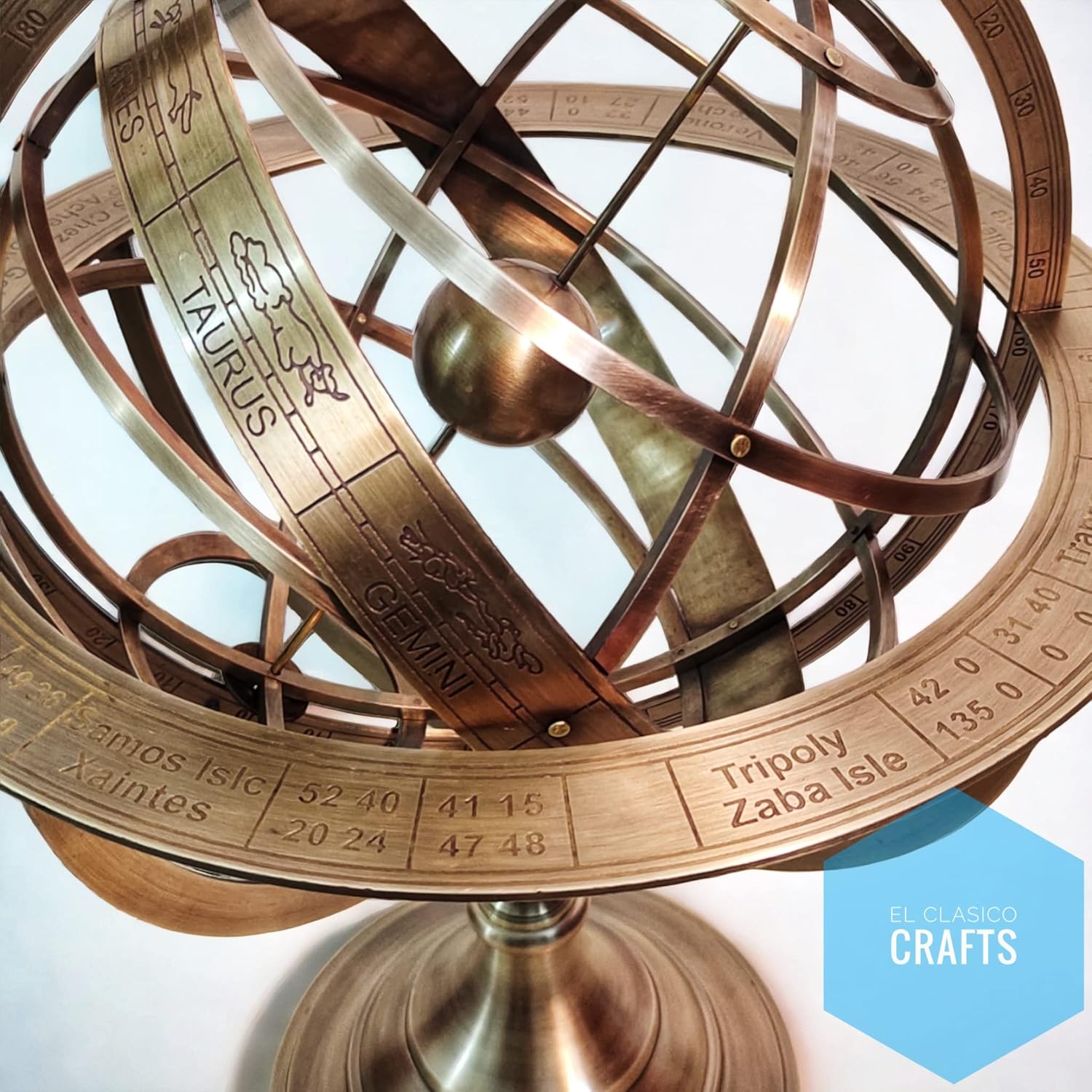 MM 18" inch Large Fully Antique Finish Brass Armillary Sphere Engraved Nautical Astrolabe World Globes Home Decor by EC