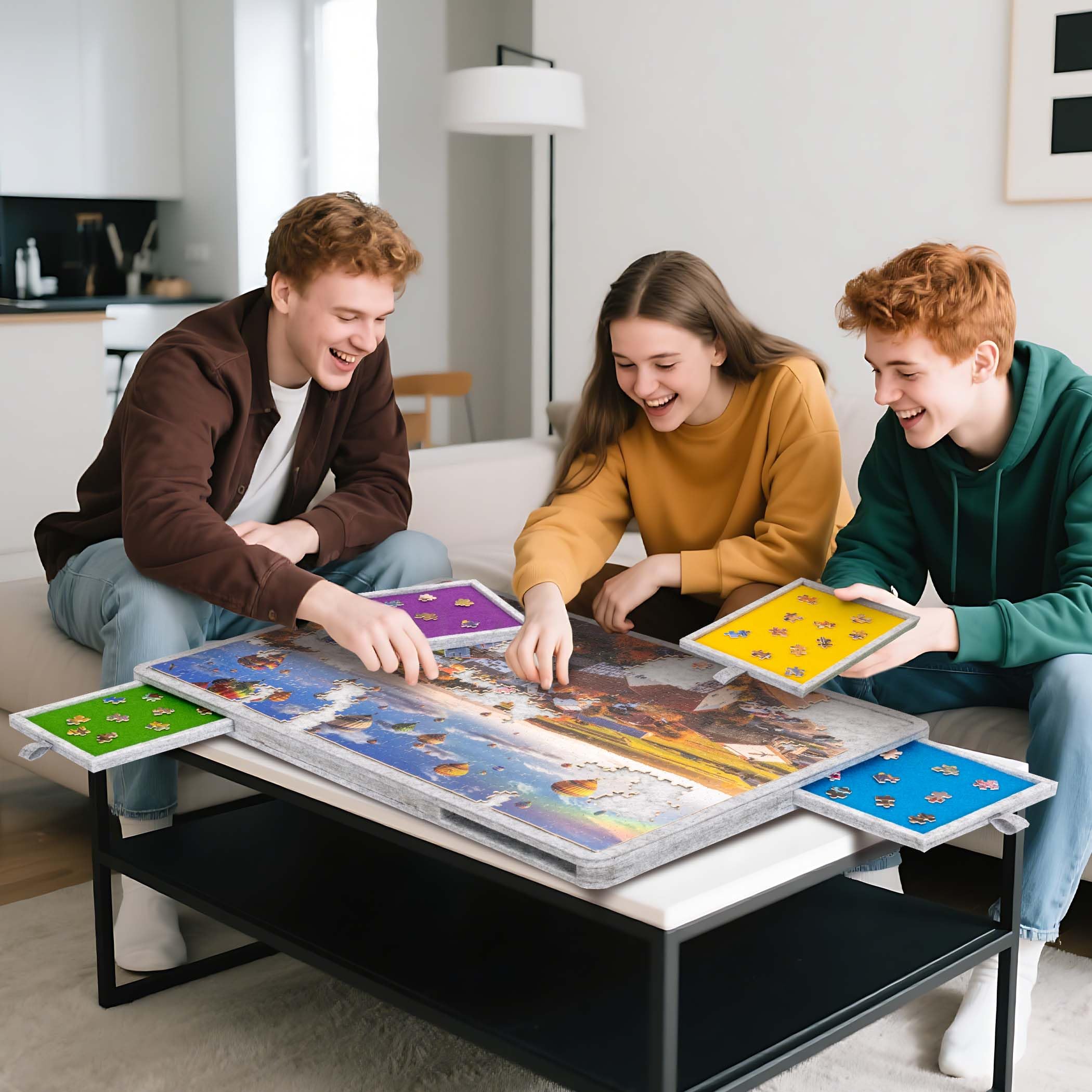 Becko US Planche de puzzle inclinable de 1000 pièces avec 4 tiroirs colorés, couvercle et rangement
