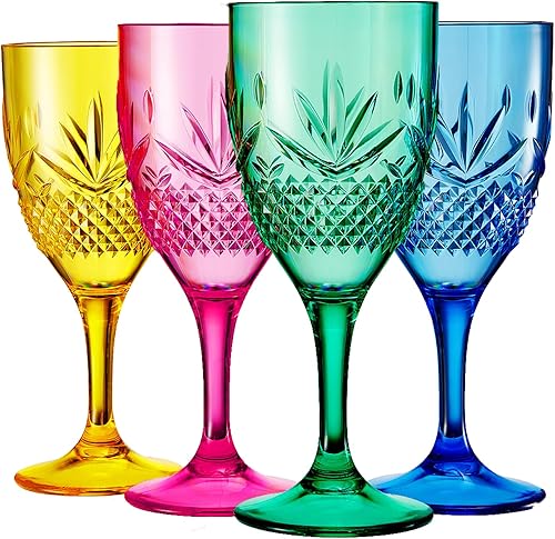 Miniatura 1 de Khen Juego de 4 copas de vino de cristal de estilo europeo, vaso Tritan de vidrio acrílico, color brillante irrompible, plástico reutilizable, sin