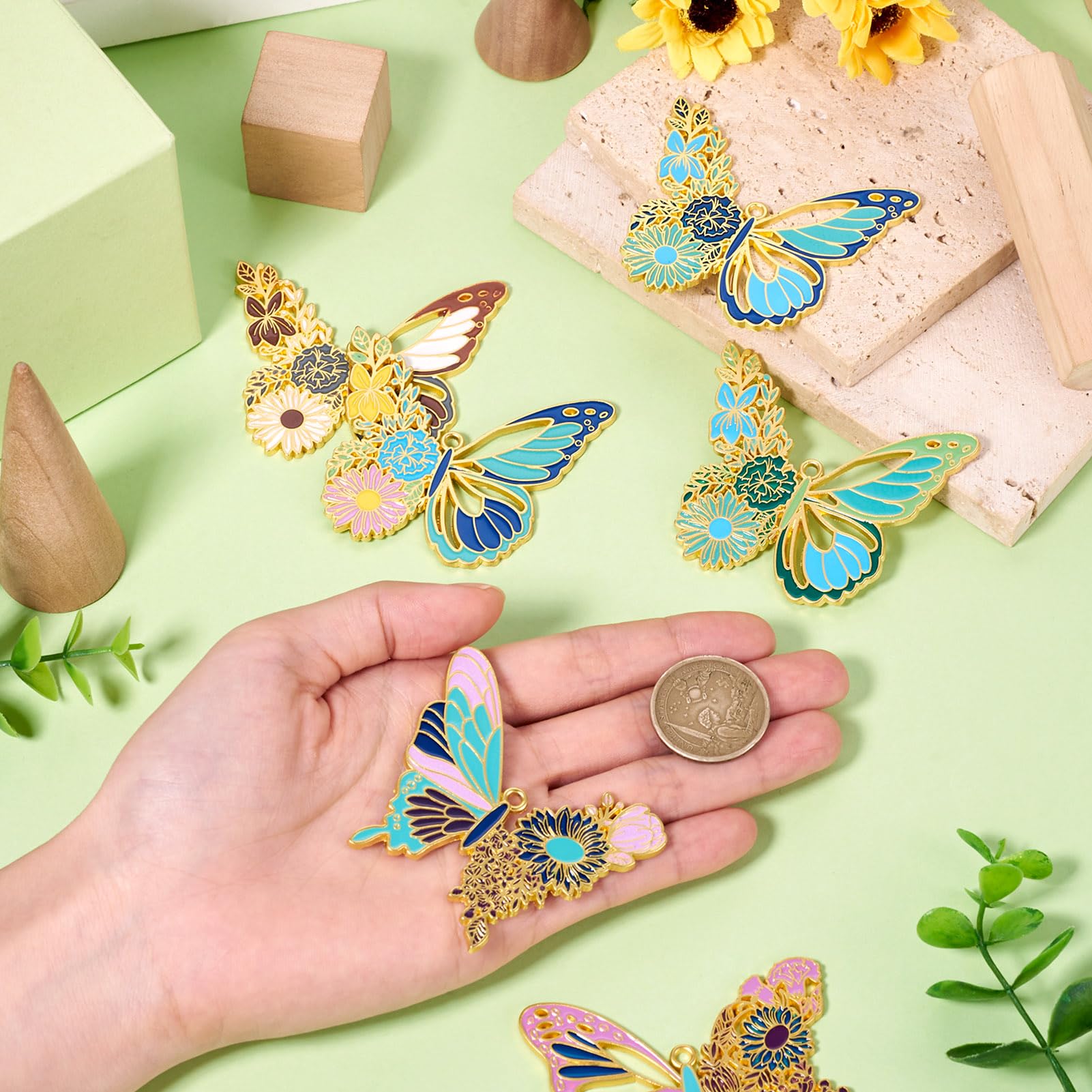 Spritewelry 6 Pcs Alloy Enamel Butterfly Charms Colorful Insect Pendants Metal Enamel Butterfly Pendants Earrings Dangles Charm for Jewelry Making Necklace Earrings - Image 4