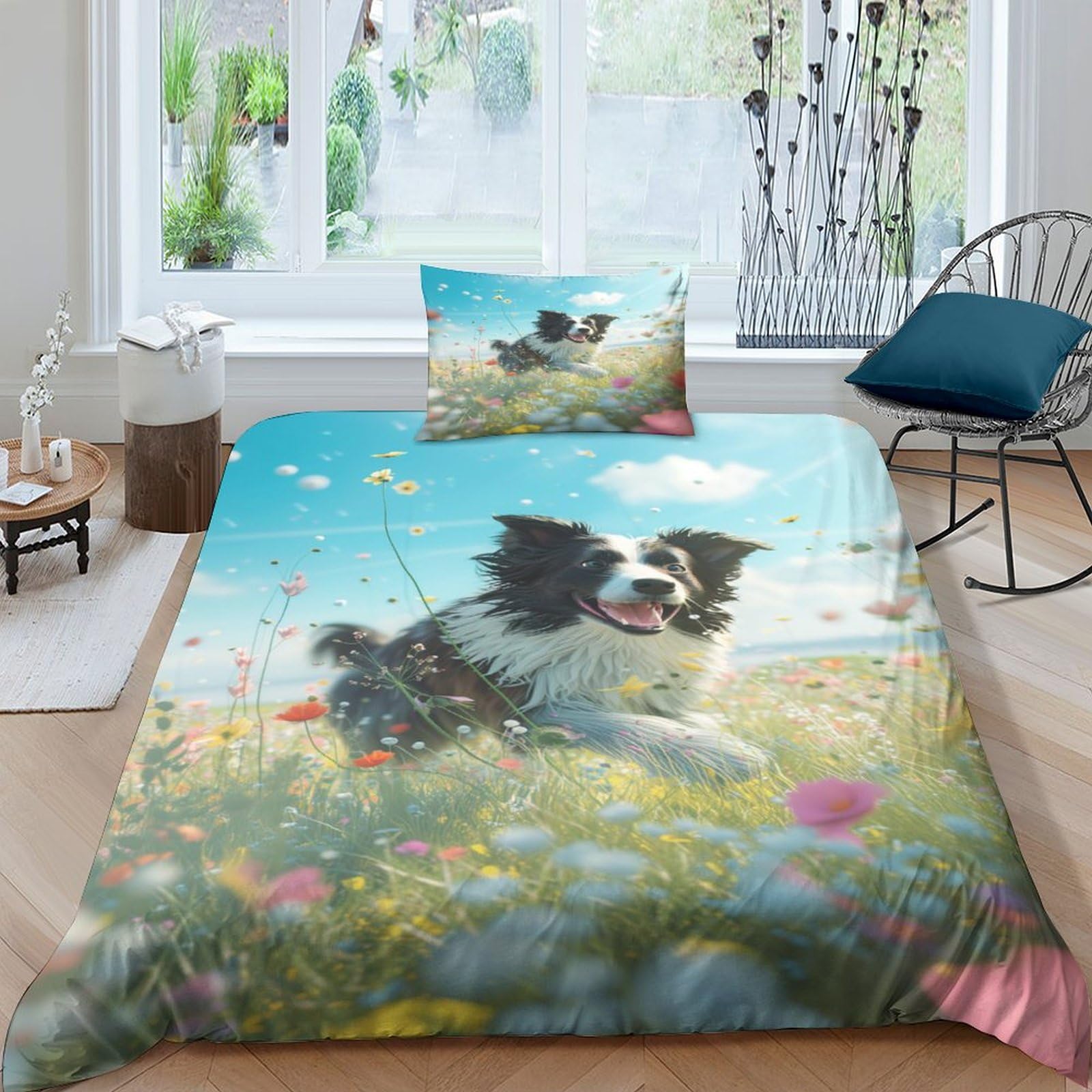 Tnfhsoft Border Collie Duvet Cover Set For Adults Kids Comforter Cover 3D Soft Microfiber Quilt Cover With Pillowcases Easy Care Bedding Set With Zipper Closure Single（135X200cm）